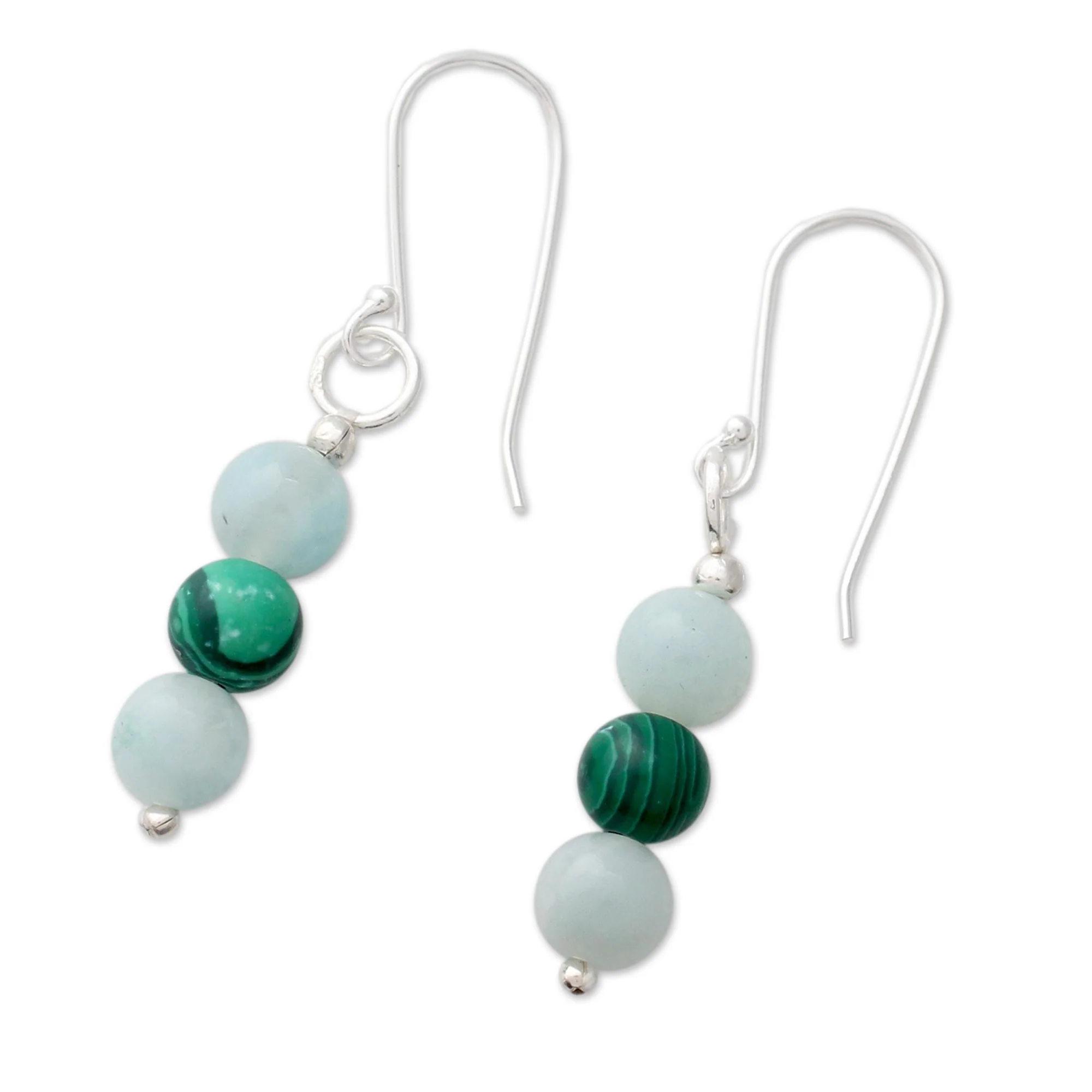 Forest Mysteries Amazonite Earrings with Malachite and Silver Hooks - Image 3