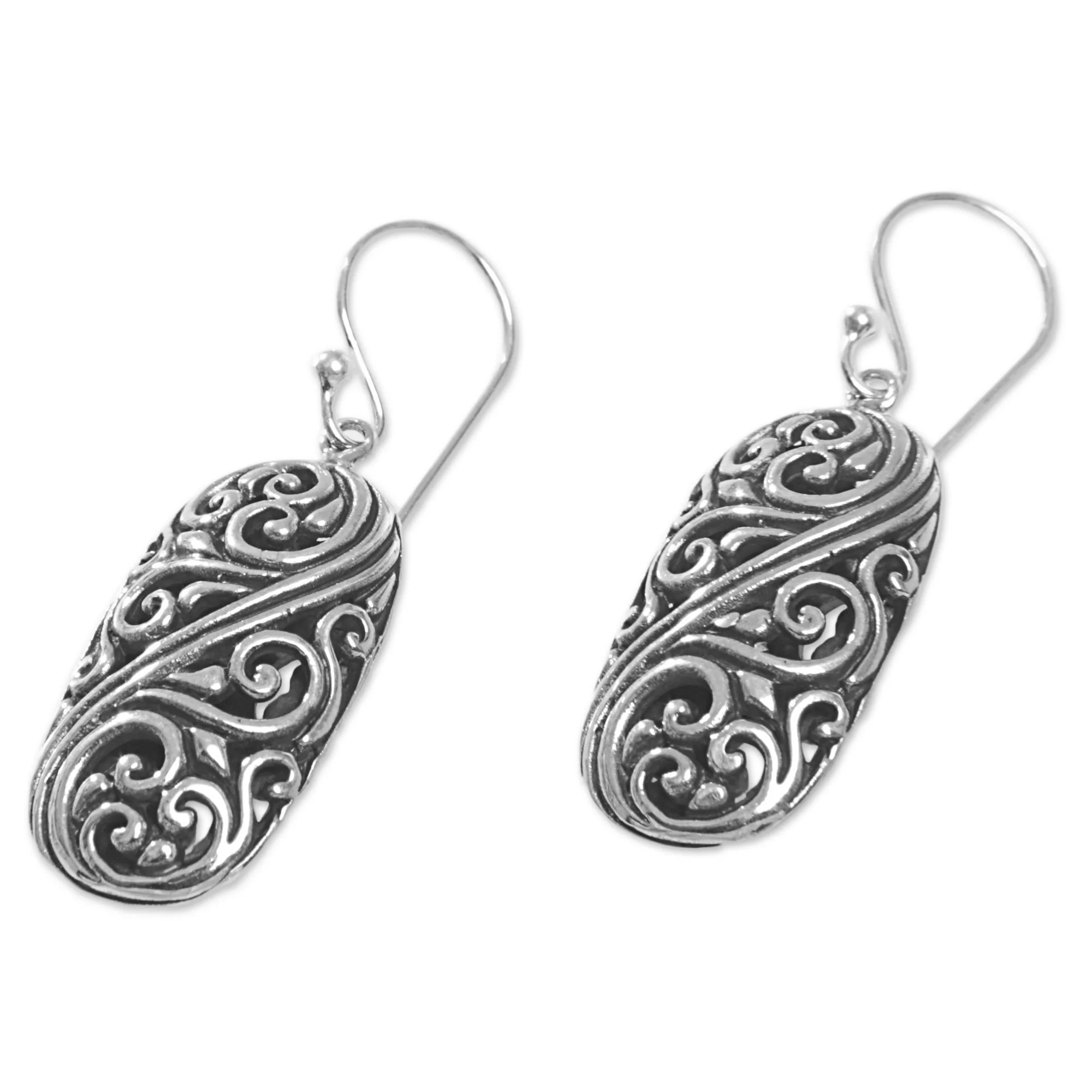 Forest of Vines Balinese Sterling Silver Swirl Motif Dangle Earrings - Image 4
