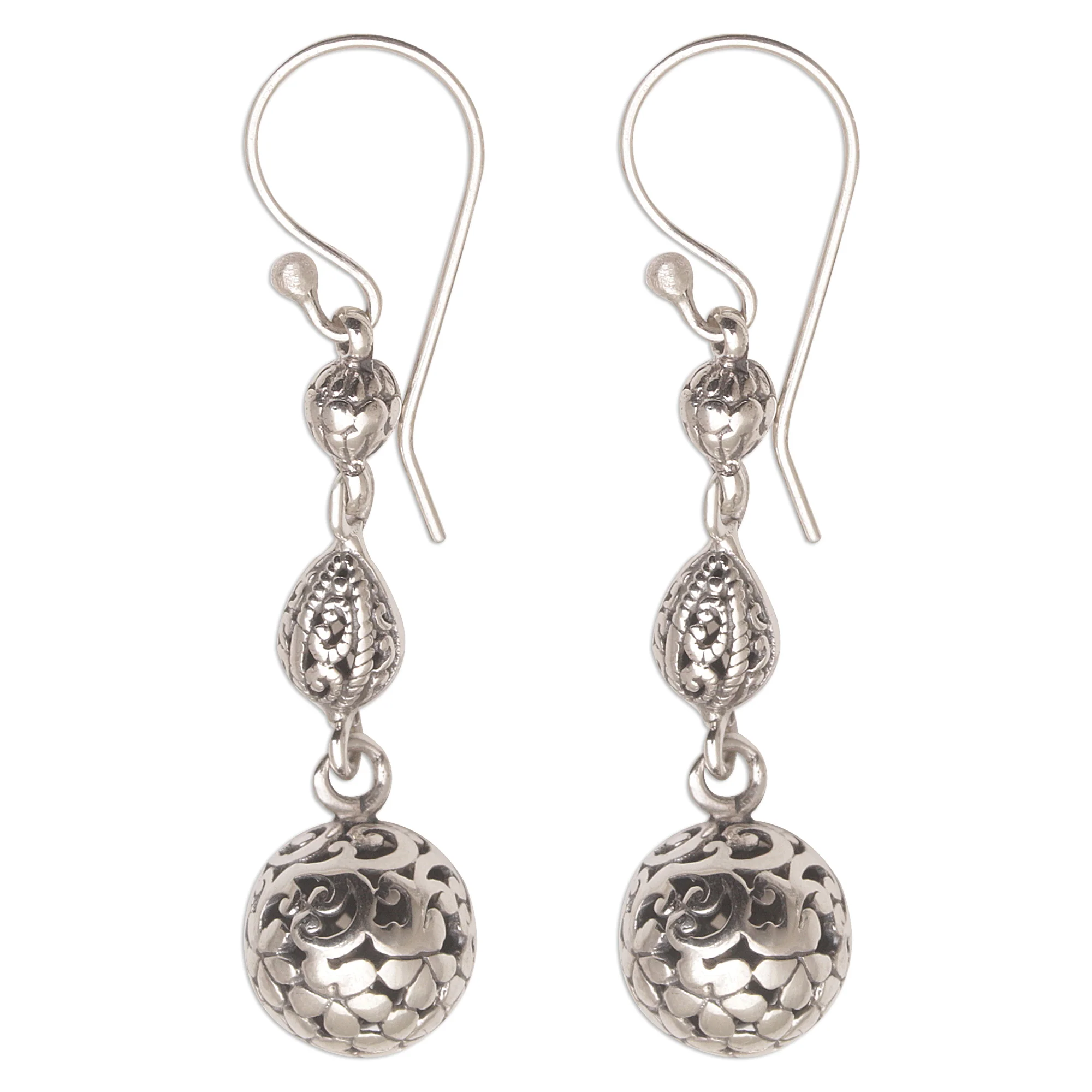 Forest Orbs Indonesian Artisan Handmade 925 Sterling Silver Orb Earrings - Image 2