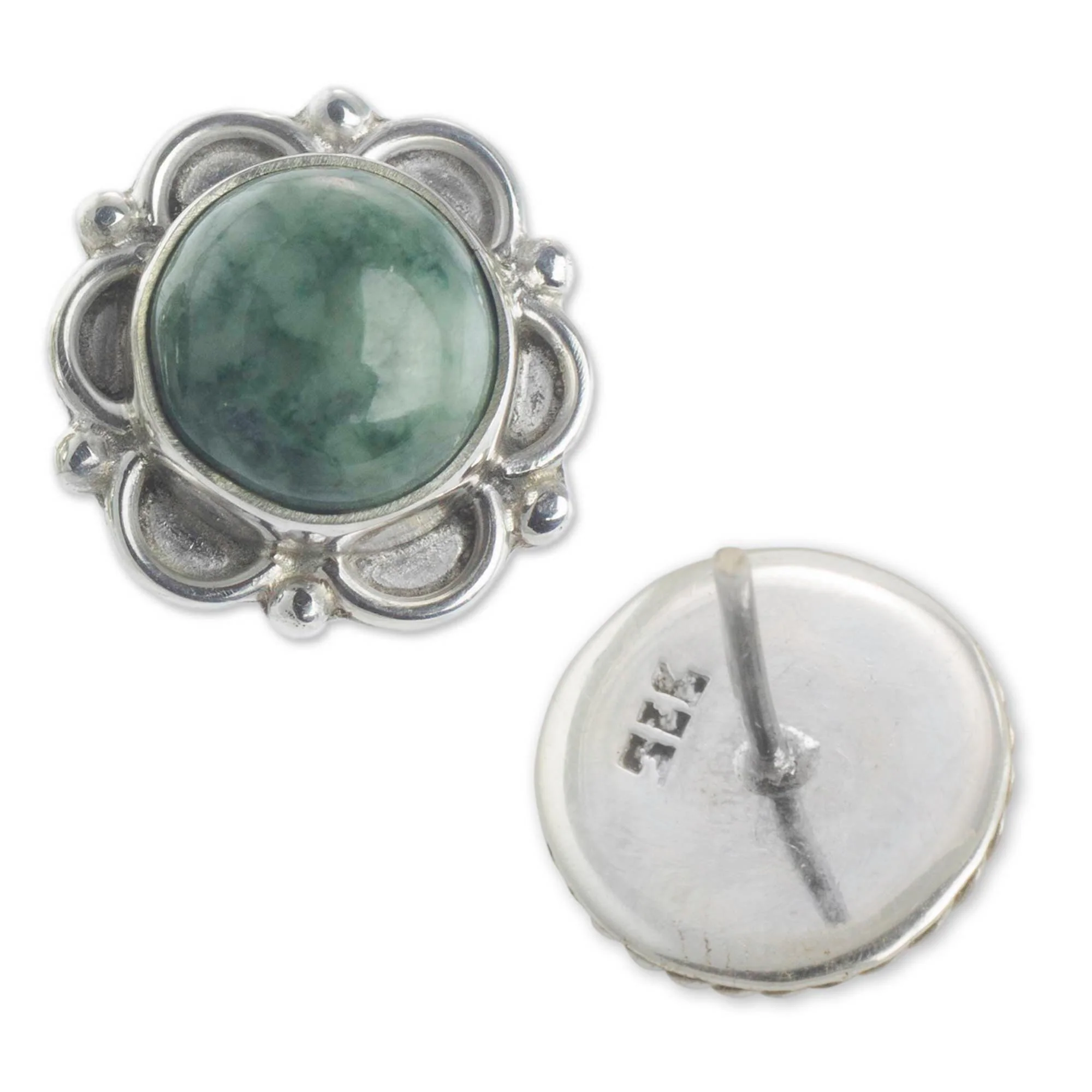 Forest Princess Jade & Silver Button Earrings - Image 3