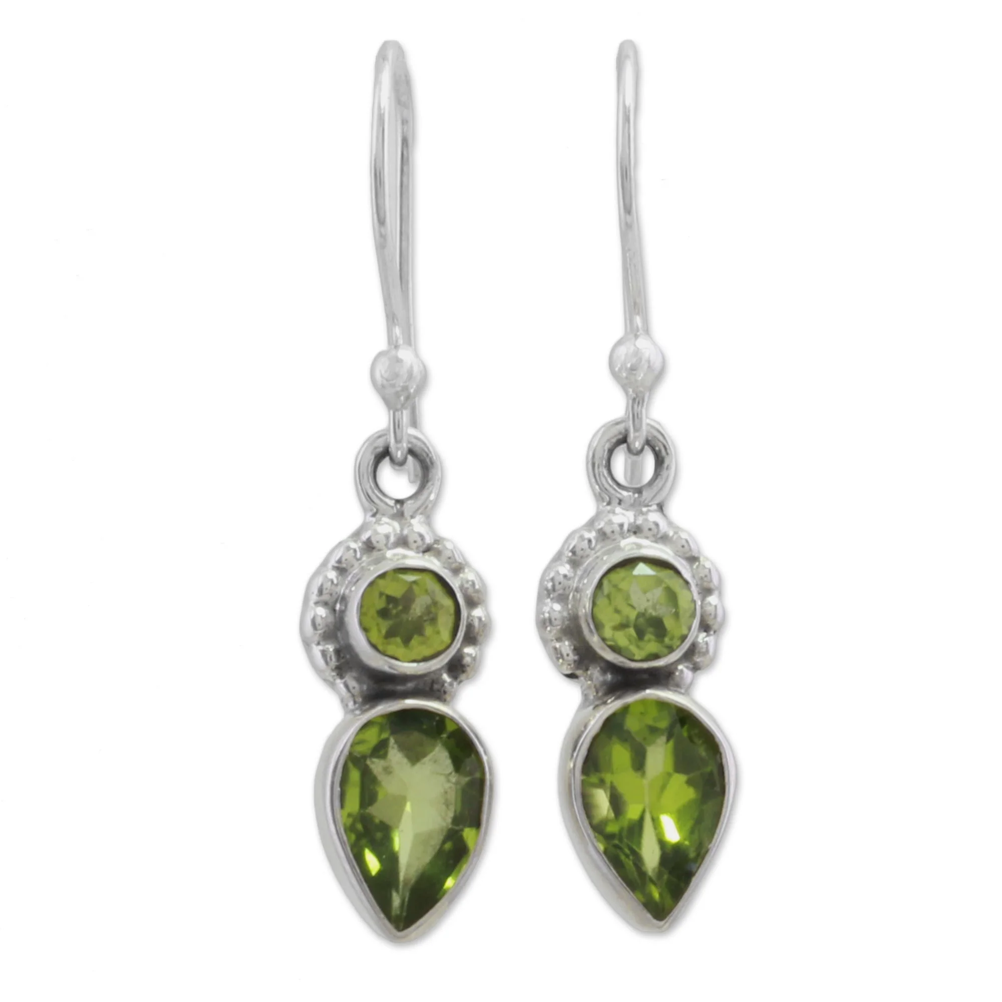 Forest Sparkle Peridot and Sterling Silver Dangle Earrings from India - Image 2