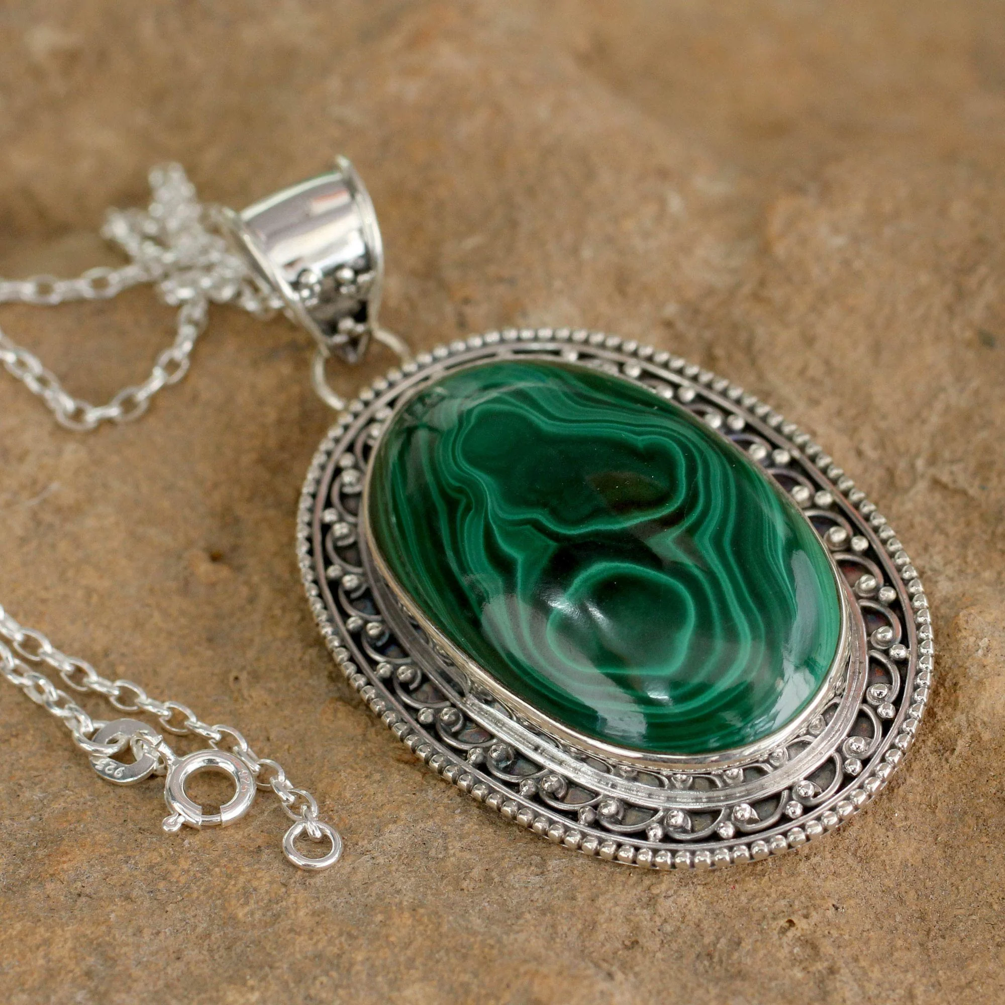 Forest Whirlwind Malachite Pendant Necklace - Image 3