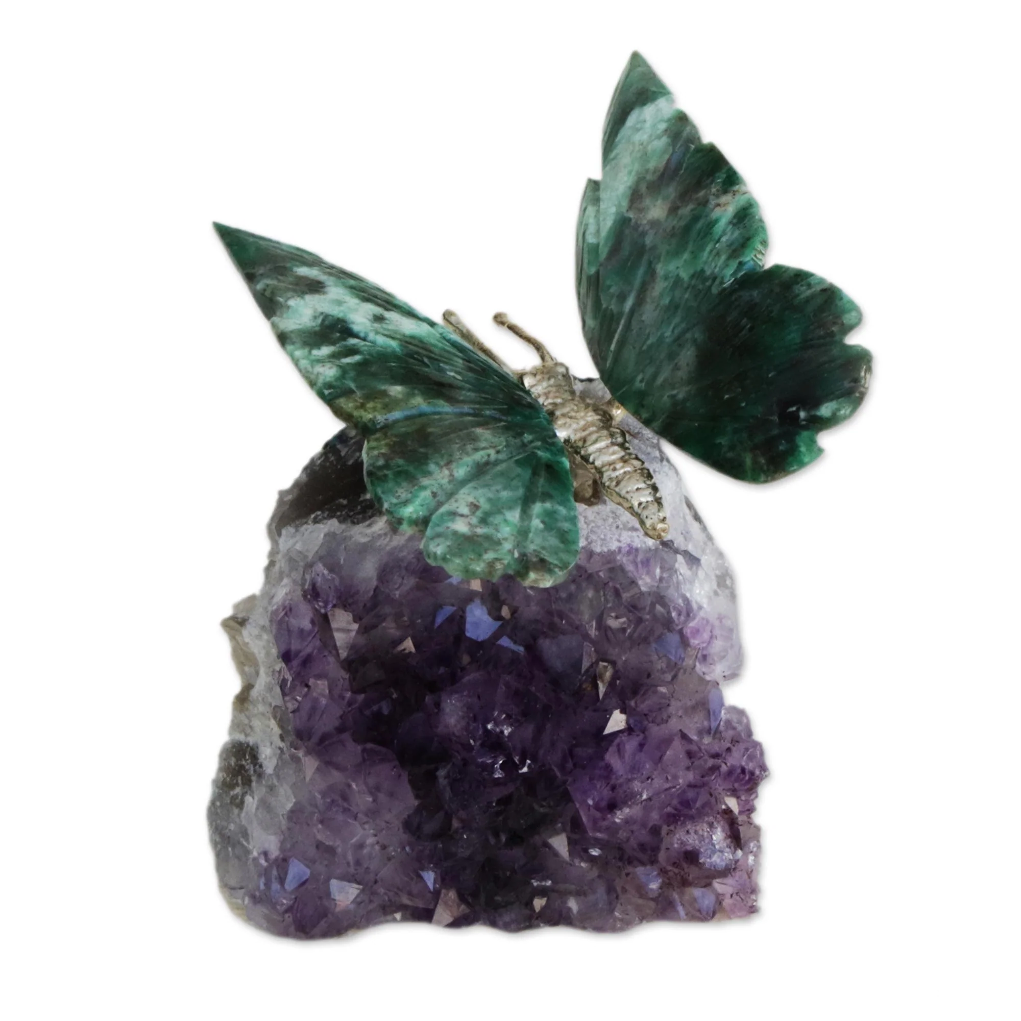 Forest Wings Serpentinite and Amethyst Butterfly Gemstone Figurine - Image 2