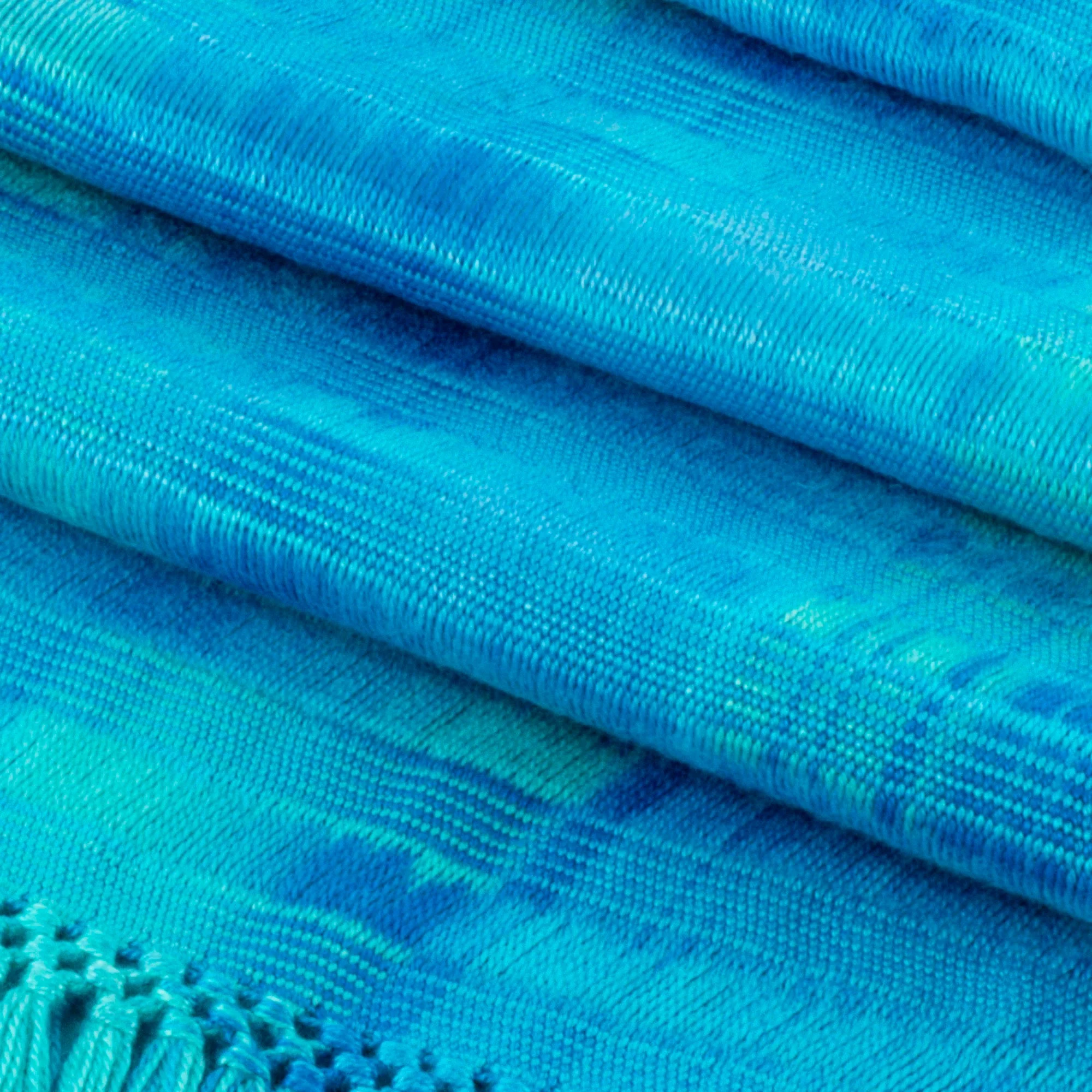 Forever Blue Backstrap Loom Rayon Chenille Handmade Scarf in Blue - Image 4