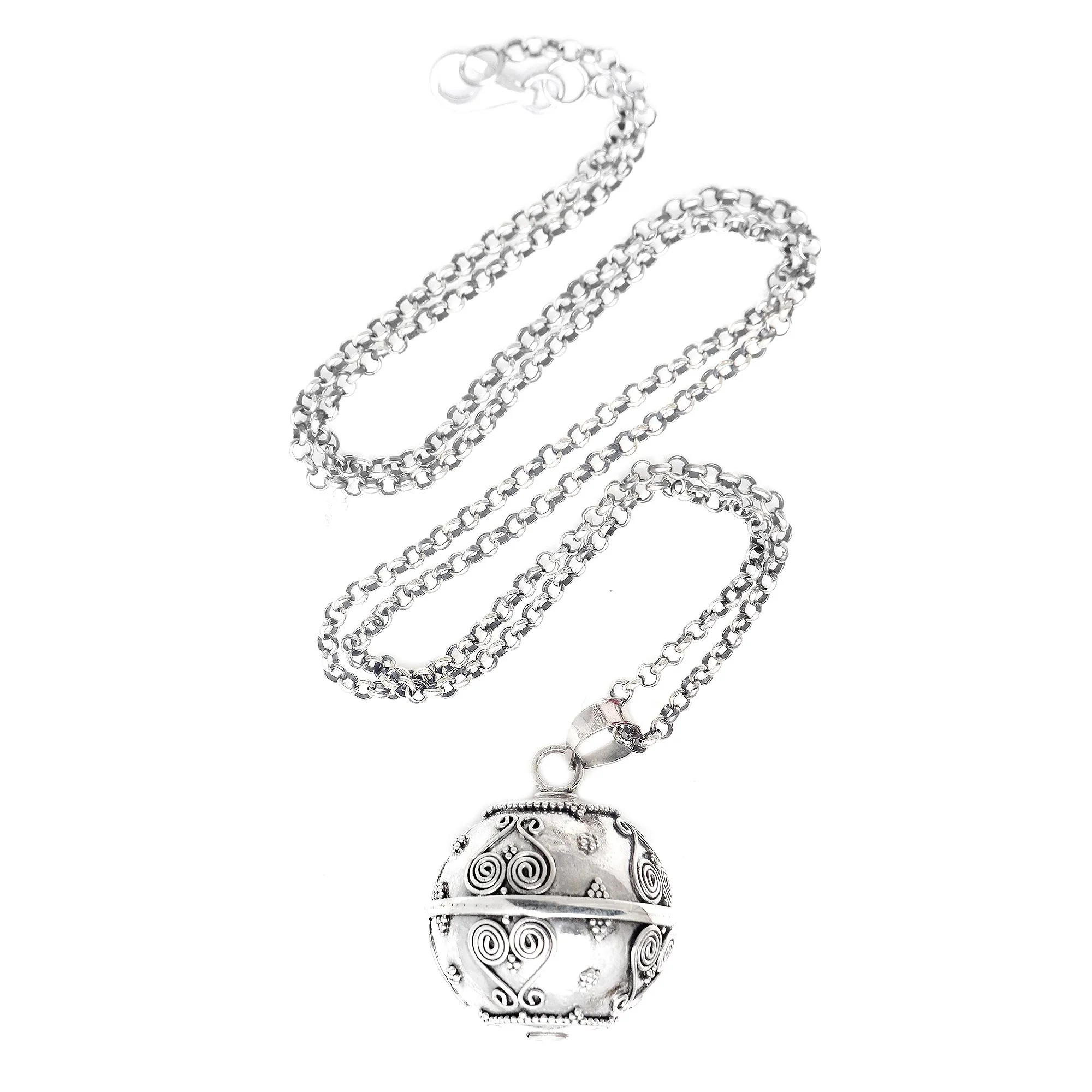 Forever Love Balinese Handcrafted Harmony Ball Heart Necklace in Silver - Image 2
