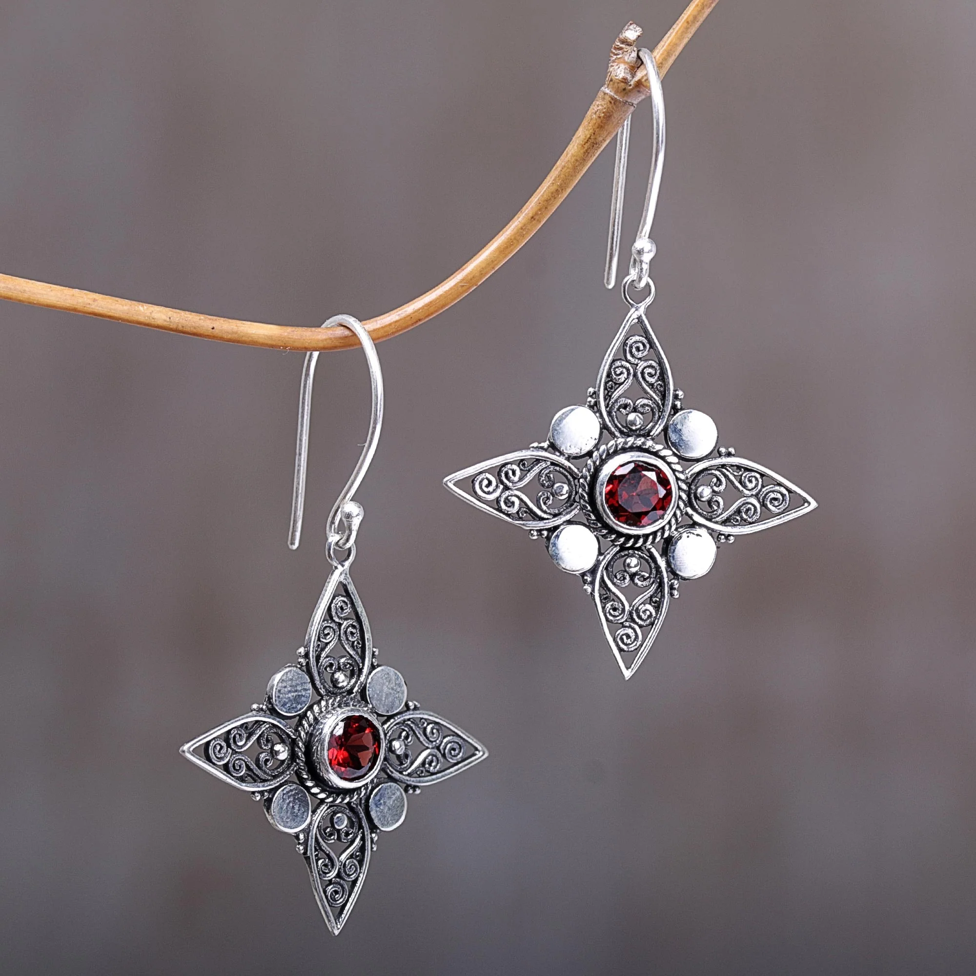 Four-Pointed Stars Sterling Silver Earrings - Image 3