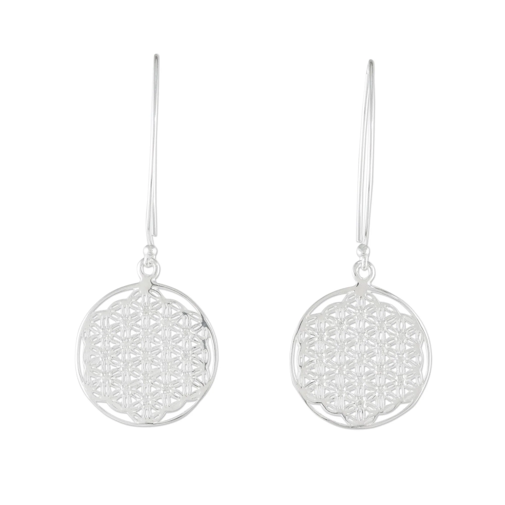 Fractal Circle Thai Sterling Silver and Cubic Zirconia Dangle Earrings - Image 2