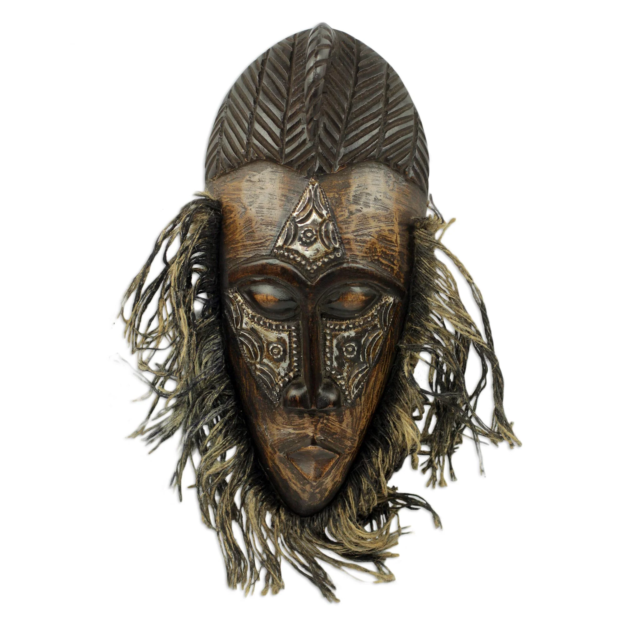 Frafra Dancer Original African Tribal Dance Mask Crafted in Wood and Metal - Image 2