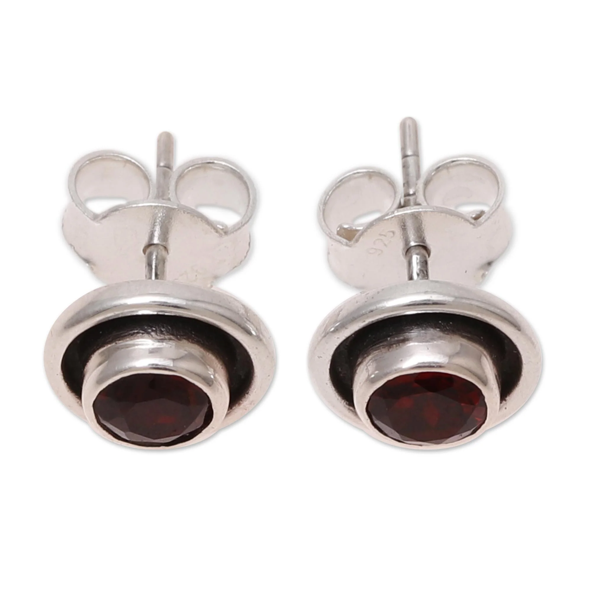 Framed Sparkle Circular Faceted Garnet Stud Earrings from India - Image 4