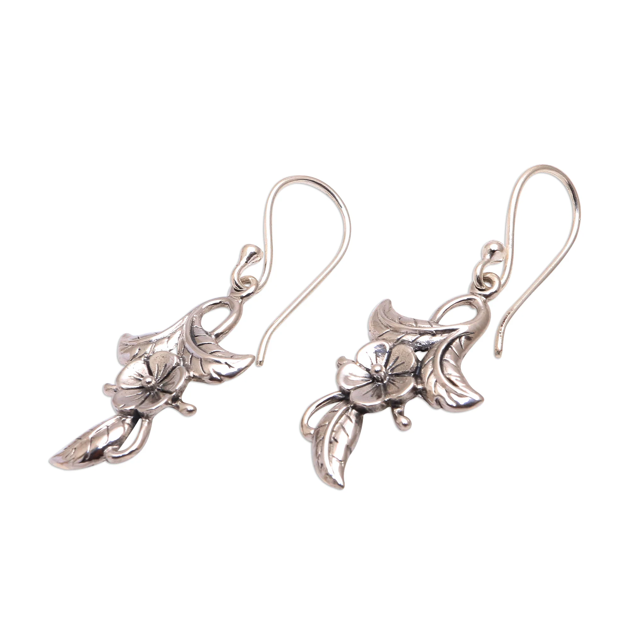 Frangipani Blooms 925 Sterling Silver Flower Dangle Earrings from Bali - Image 5