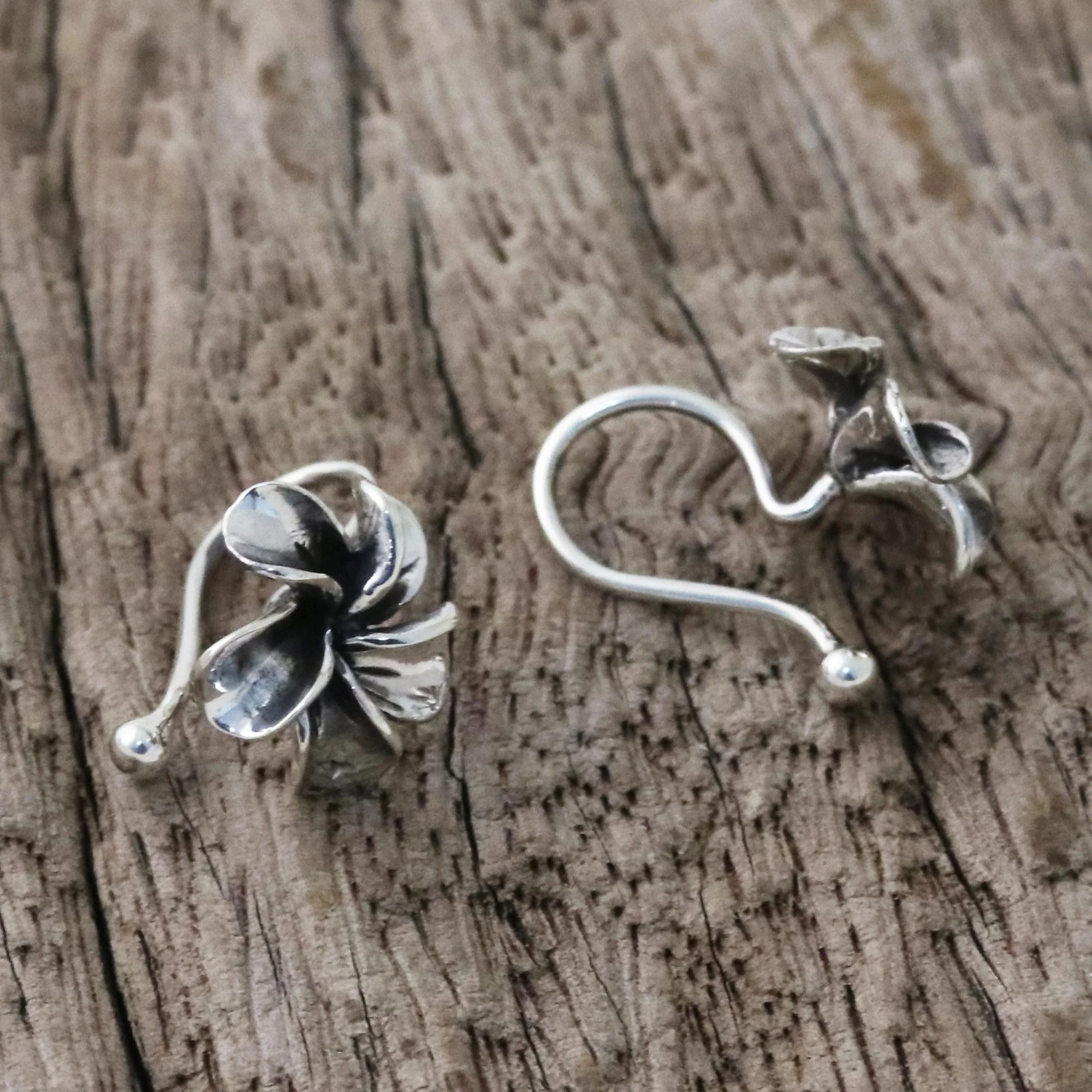 Frangipani Spiral Plumeria Silver Ear Cuffs - Image 3