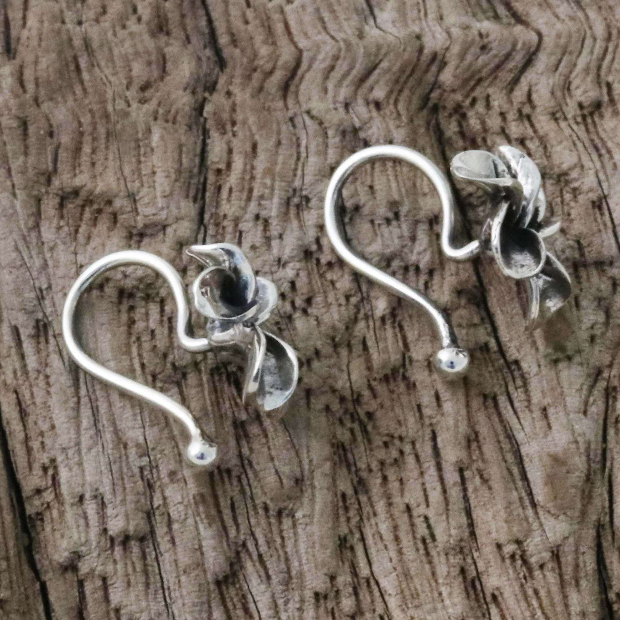 Frangipani Spiral Plumeria Silver Ear Cuffs - Image 4