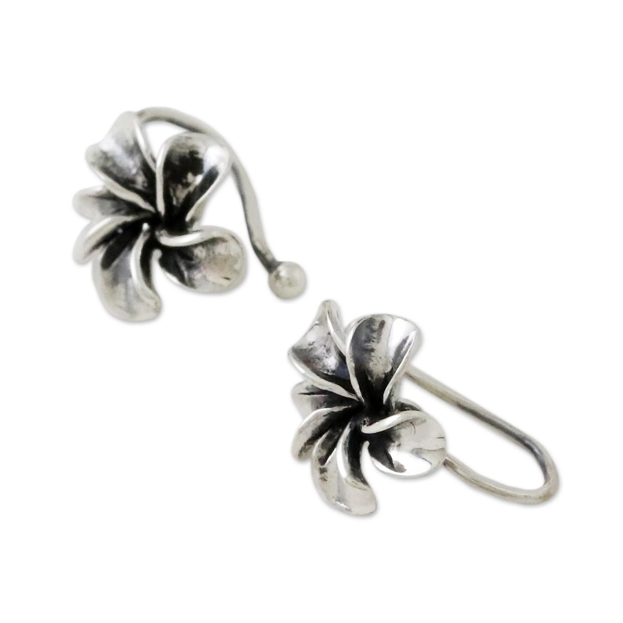 Frangipani Spiral Plumeria Silver Ear Cuffs - Image 5