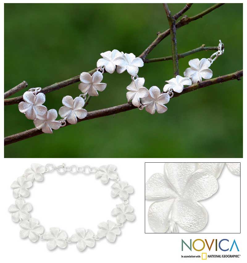 Frangipani Sterling Silver Link Bracelet - Image 2