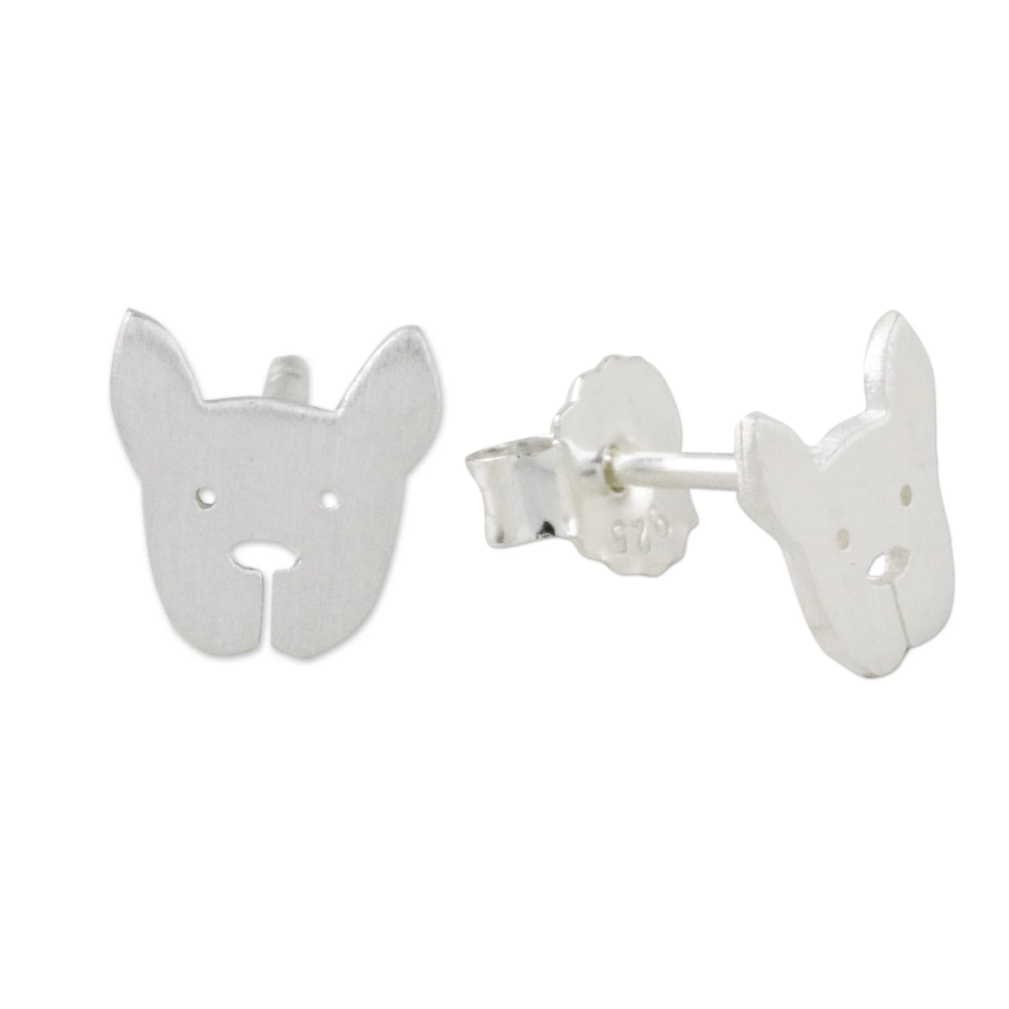 French Bulldog Sterling Silver French Bulldog Stud Earrings from Thailand - Image 4