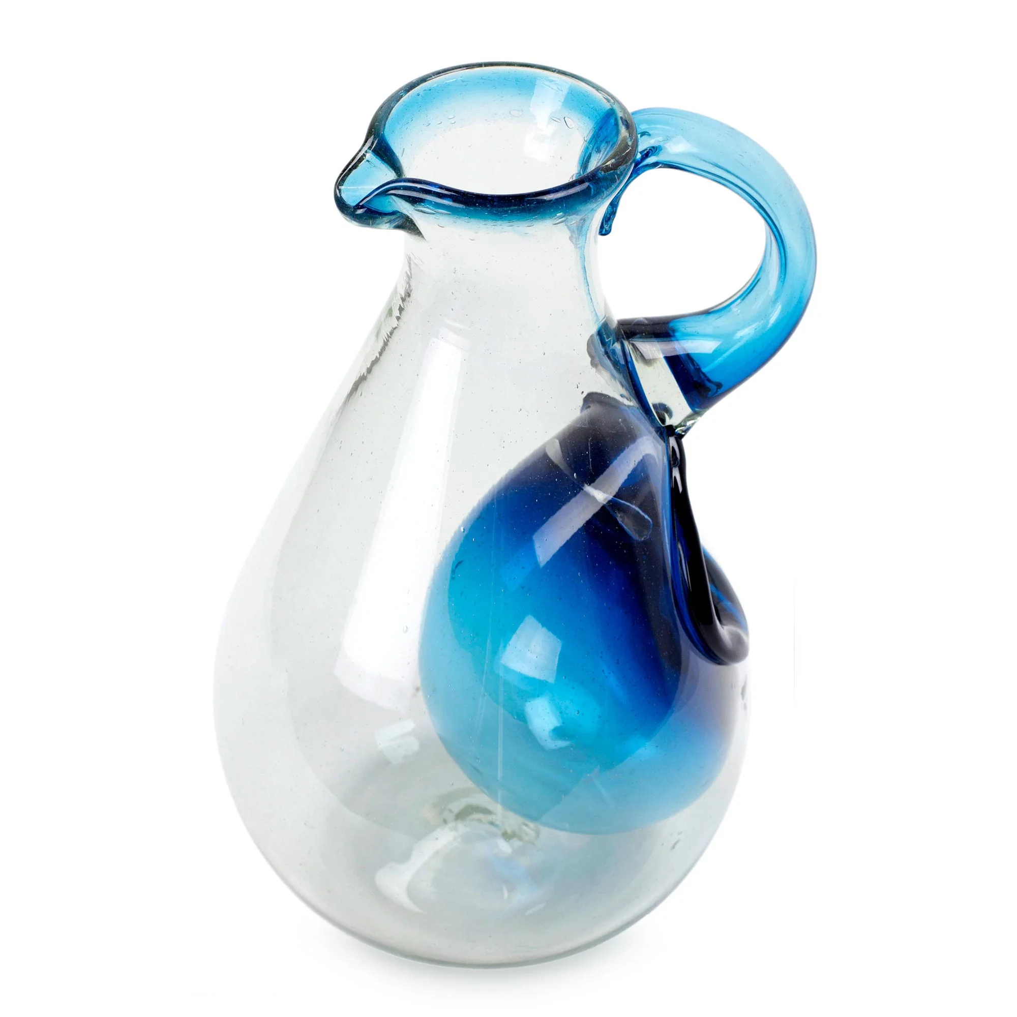 Fresh Caribbean Hand Made Blown Glass Pitcher with Ice Chamber - Image 2