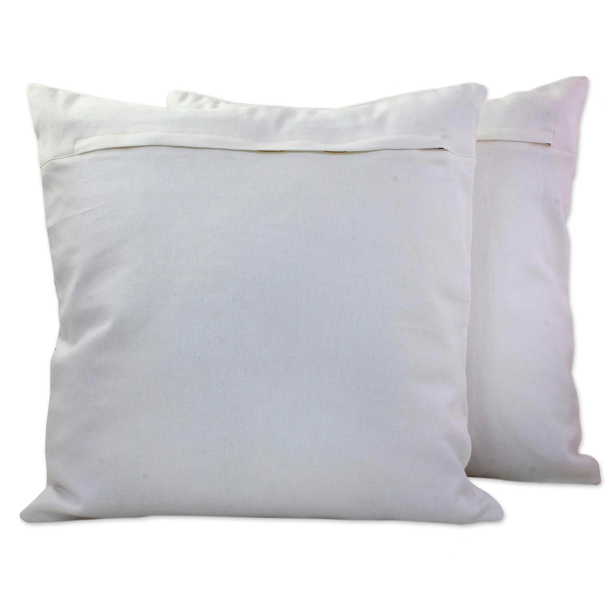 Fresh Leaves Embroidered Cotton Cushion Covers Made in India (Pair) - Image 3