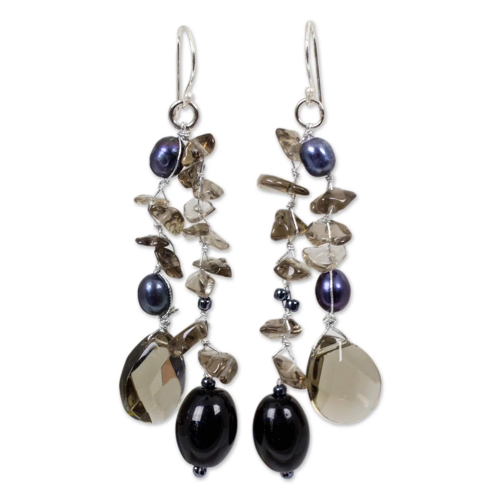 Freshwater Pearl & Glass Bead Dangle Earrings - Image 2