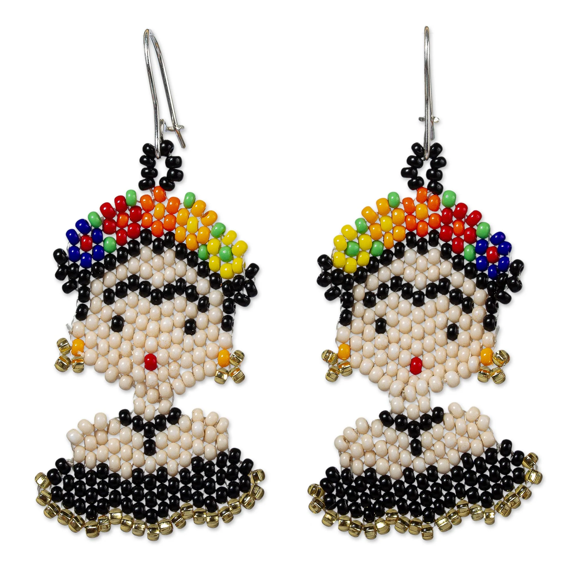 Frida in Black Handmade Beaded Frida Dangle Earrings - Image 2
