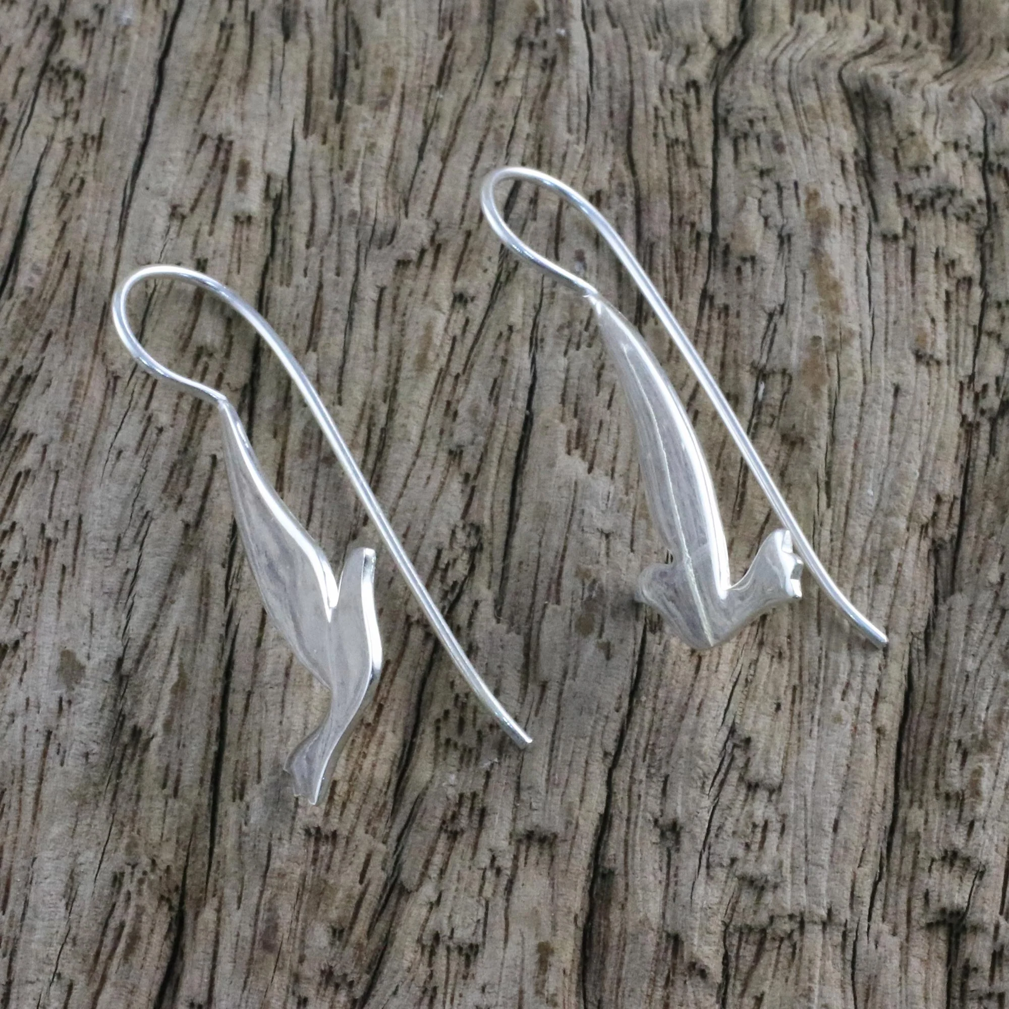 Friendly Doves Silver Satin Finish Hook Earrings - Image 3