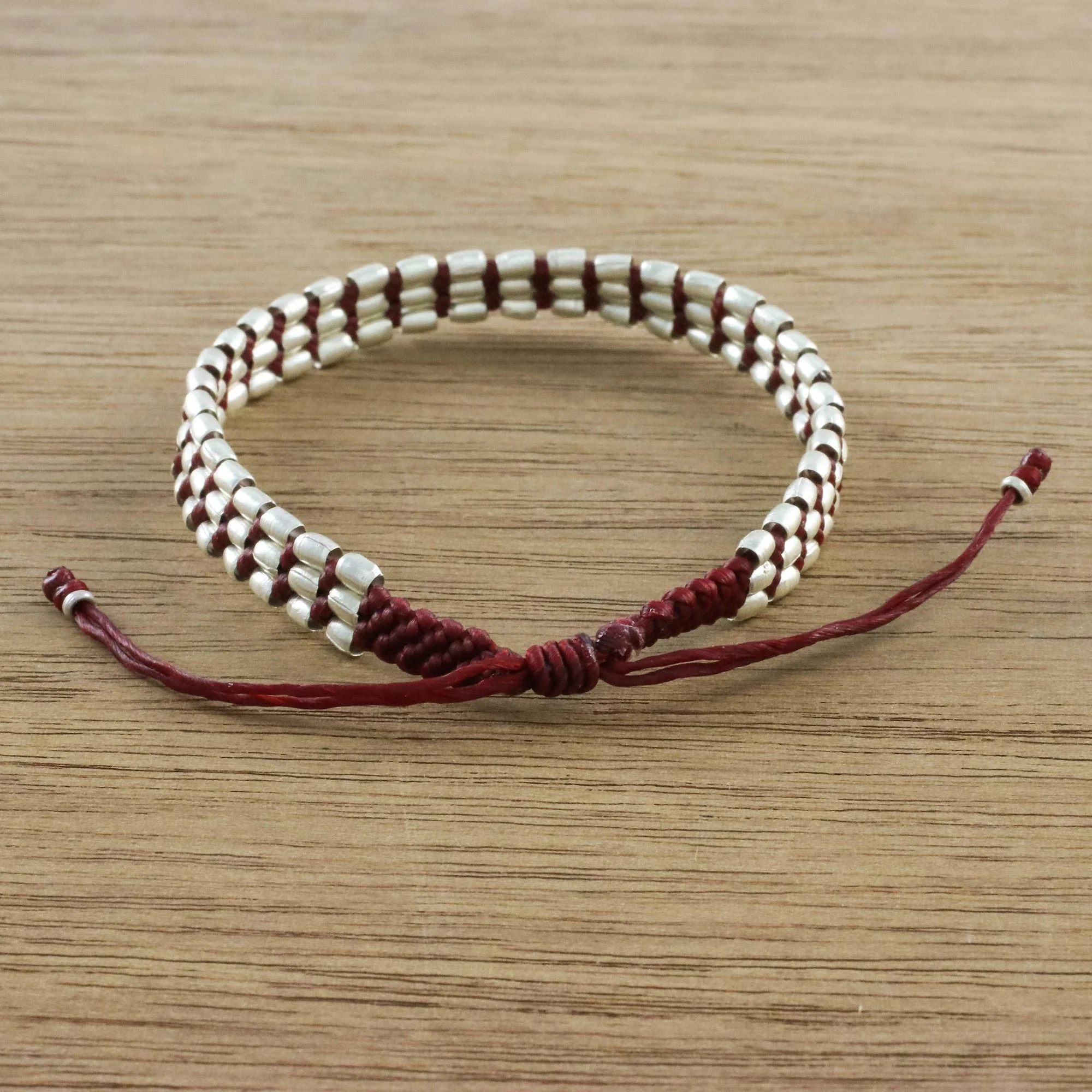Friendly Red Handmade Silver 950 Bead and Red Cord Bracelet - Image 3