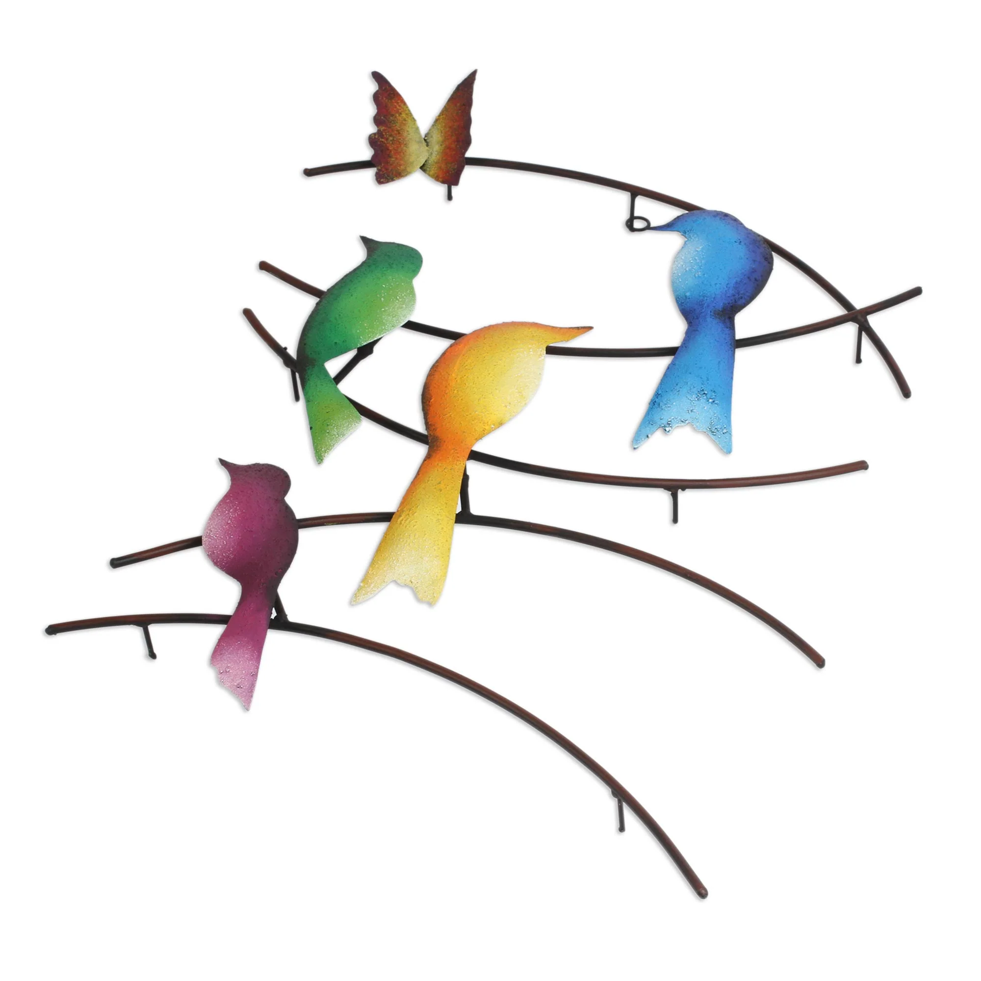 Friends of Summer Steel Wall Sculpture of Birds and a Butterfly from Mexico - Image 3