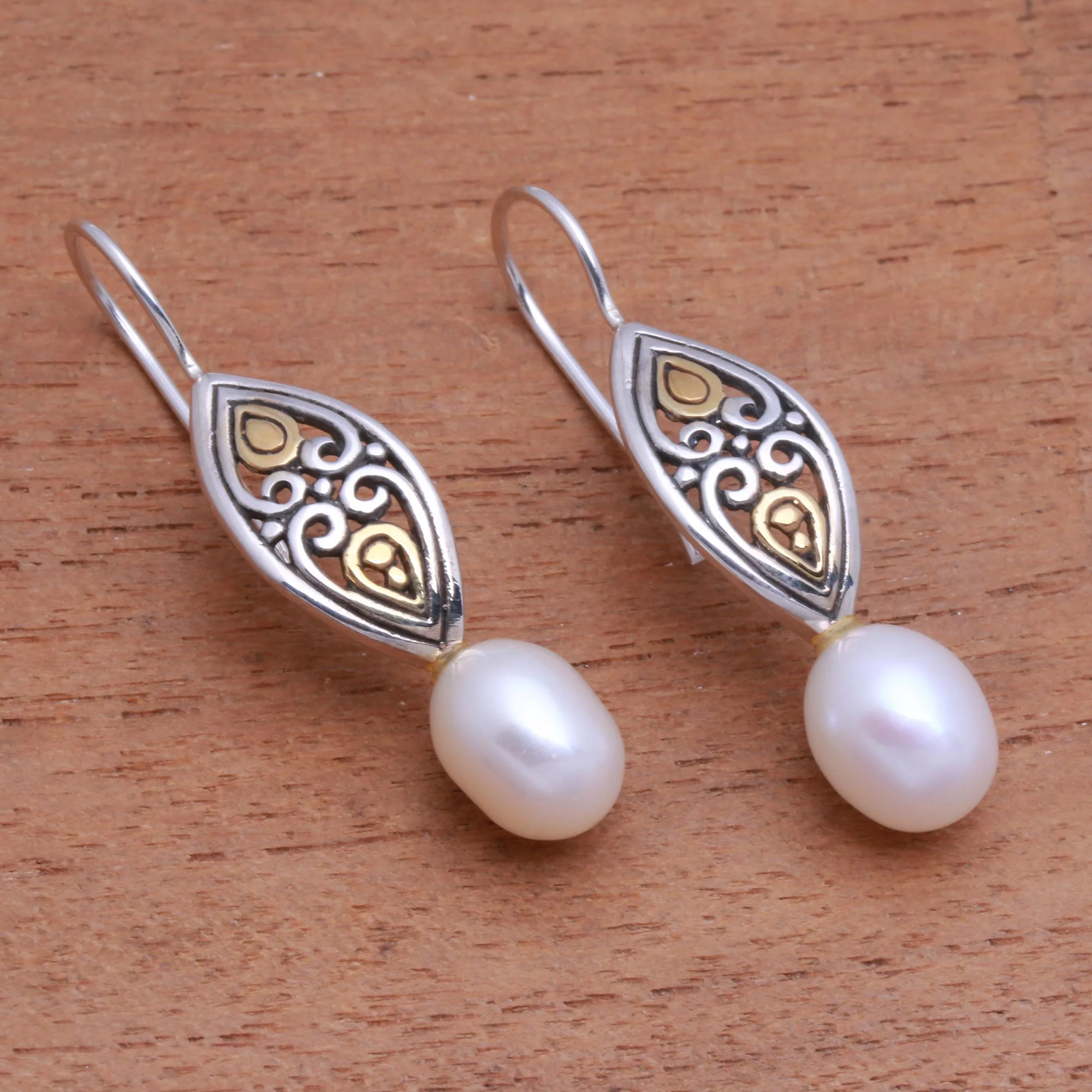 Frozen Drops Gold Accented Cultured Pearl Drop Earrings from Bali - Image 4