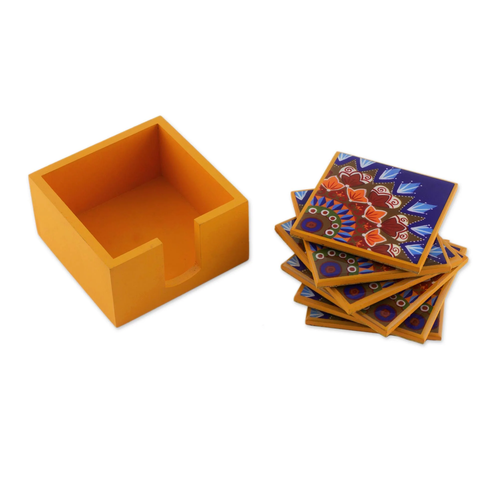 Fruits of the Sun Six Handcrafted Wood Coasters in Yellow from Costa Rica - Image 2