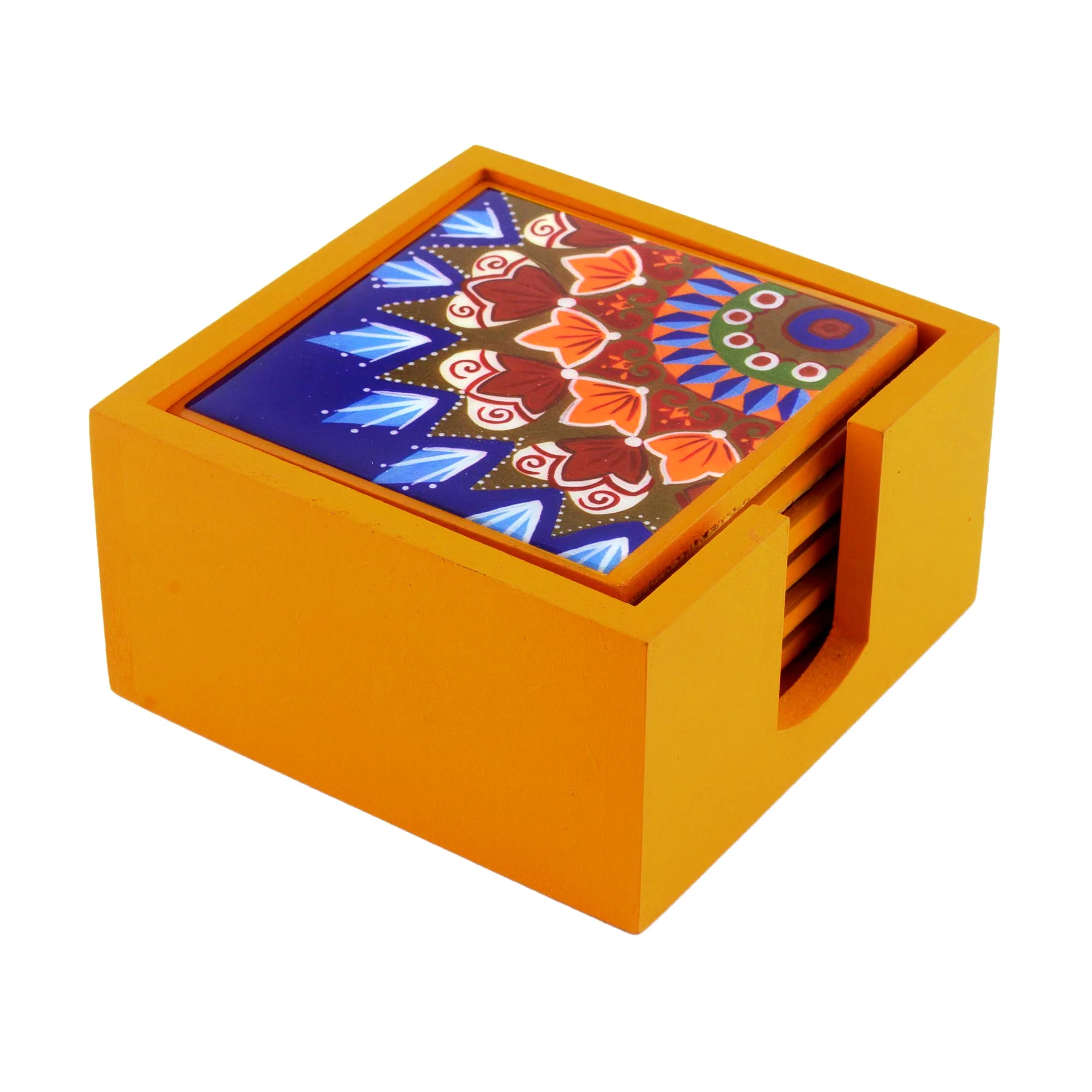 Fruits of the Sun Six Handcrafted Wood Coasters in Yellow from Costa Rica - Image 3