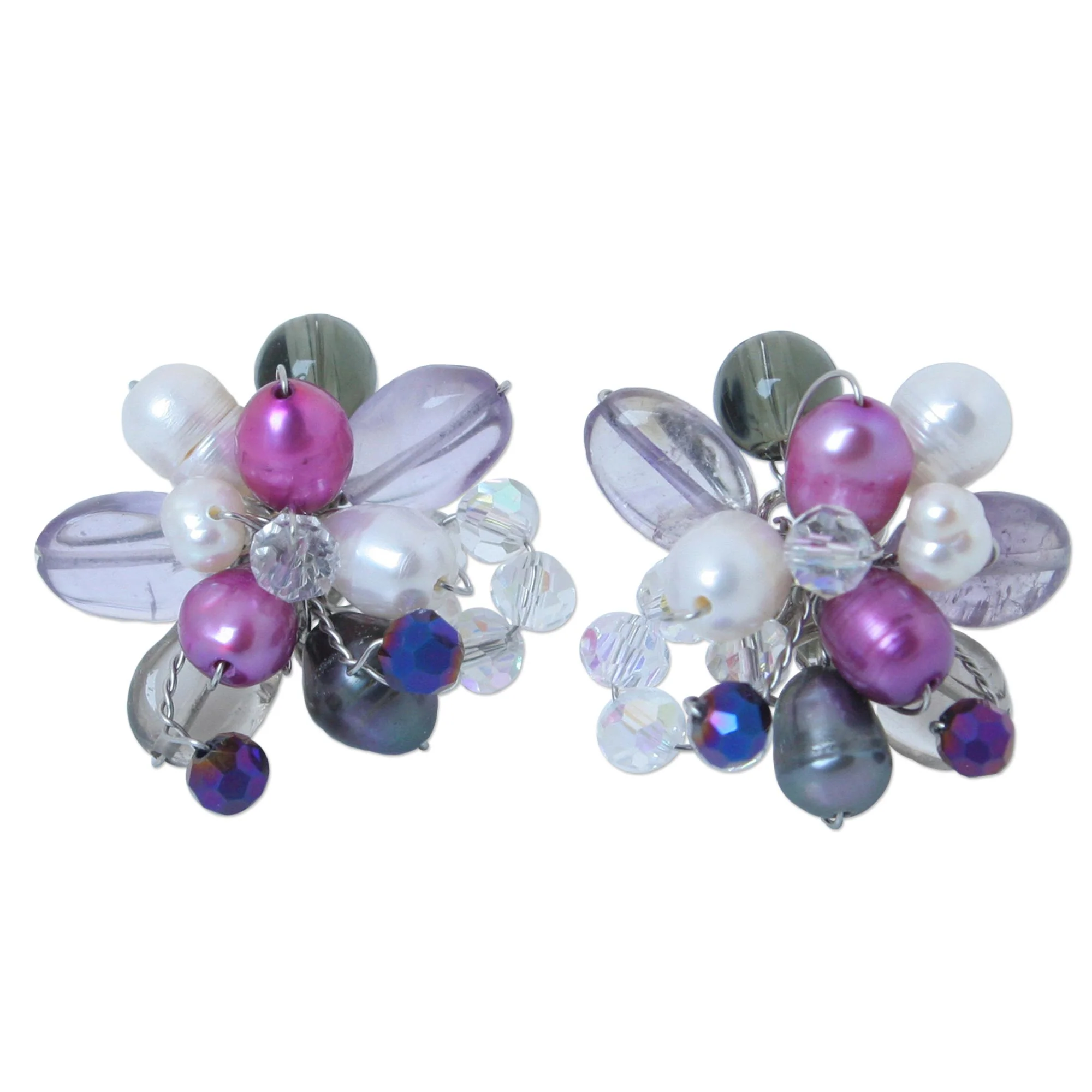 Fuchsia Blossom Cultured Pearl Button Earrings - Image 2