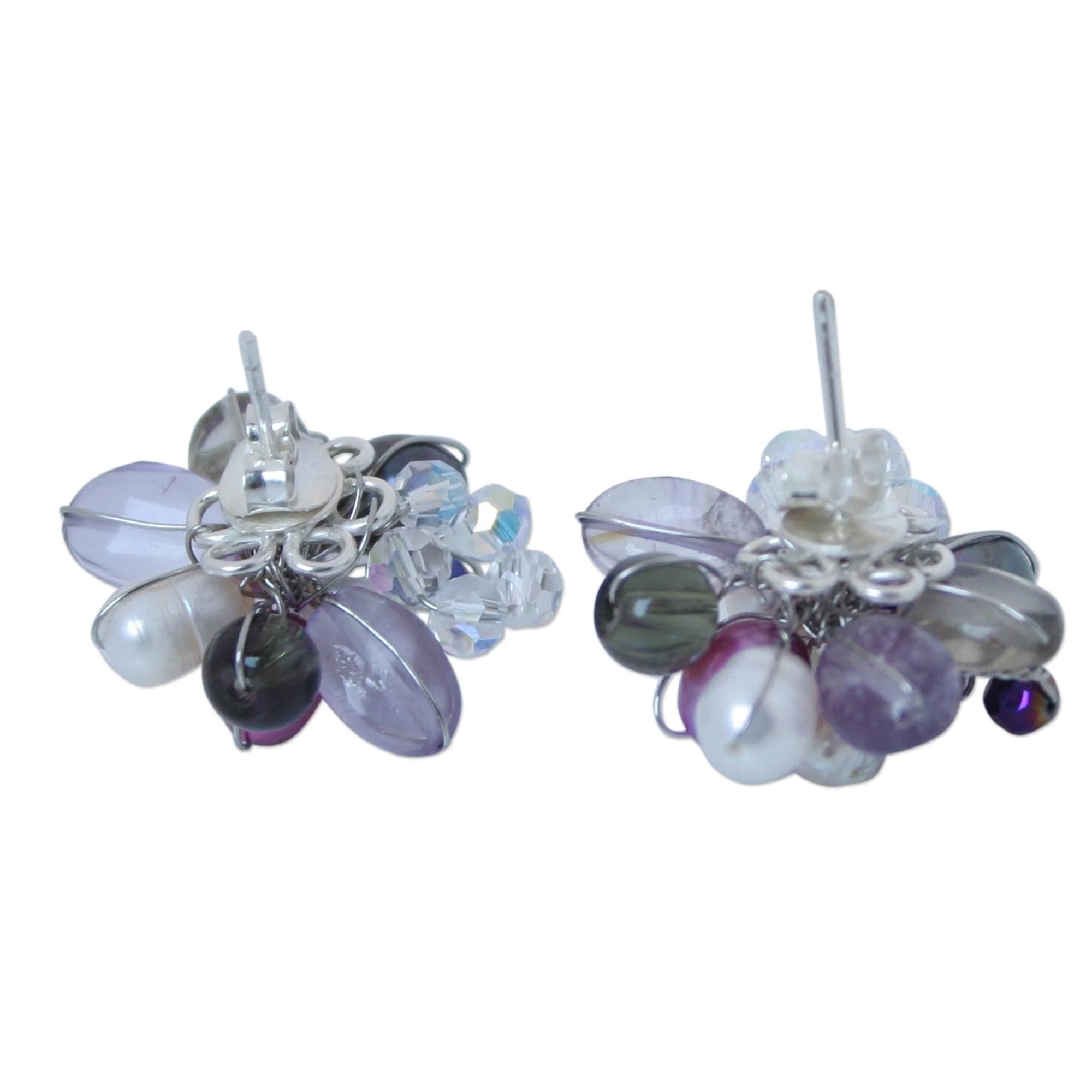 Fuchsia Blossom Cultured Pearl Button Earrings - Image 3