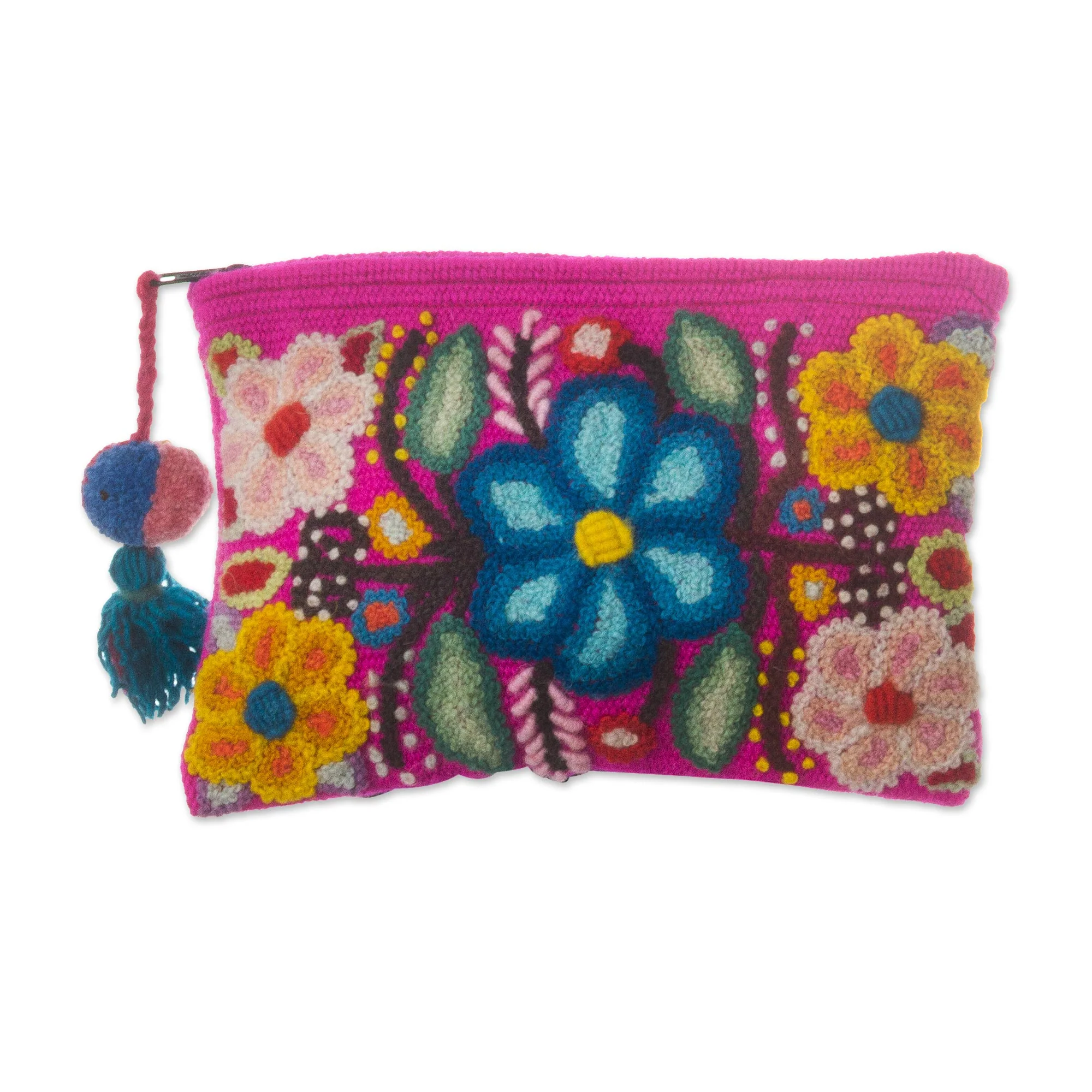 Fuchsia Garden Handmade Floral 100% Alpaca Clutch in Fuchsia from Peru - Image 2