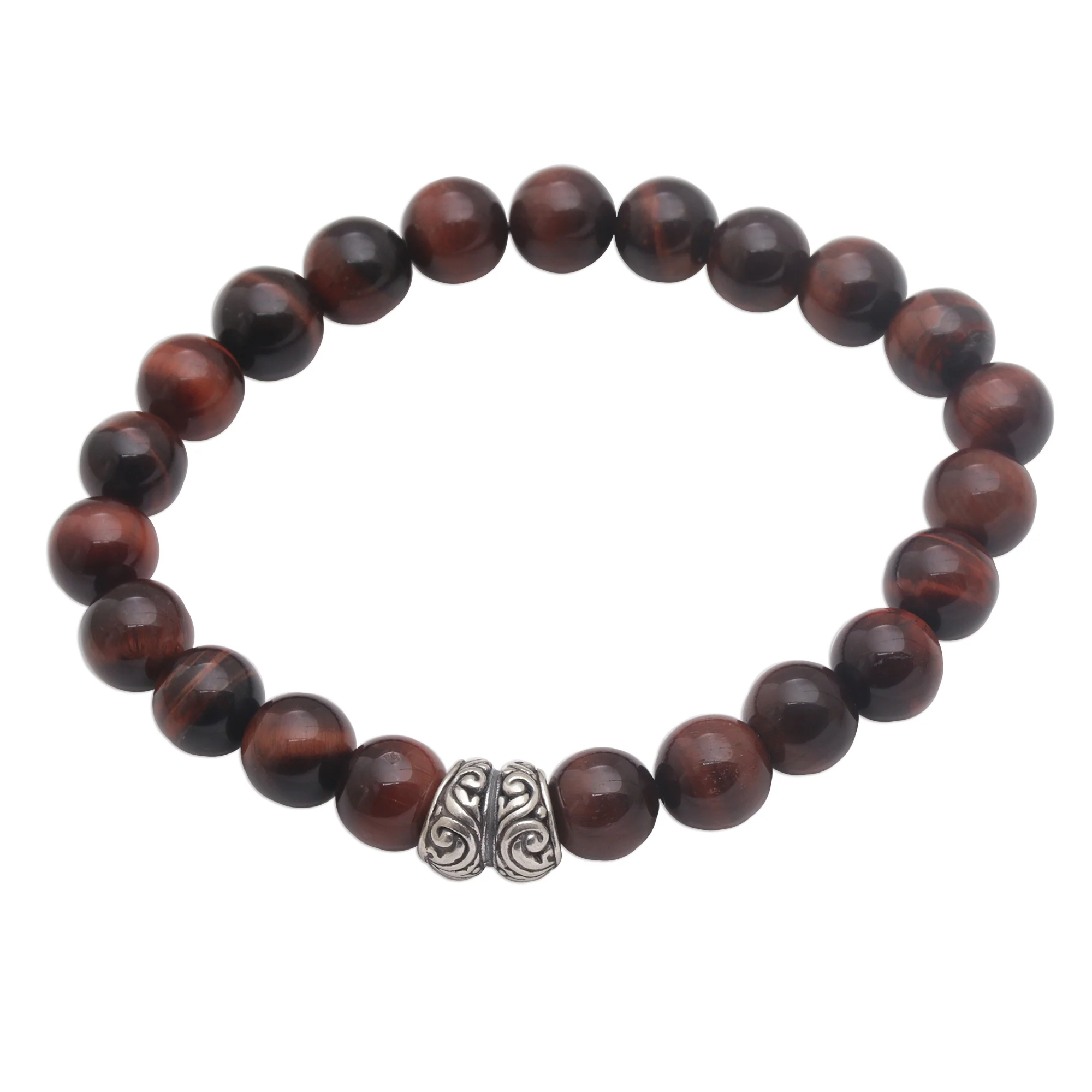 Full Circle in Maroon Tiger's Eye and Sterling Silver Beaded Stretch Bracelet - Image 2