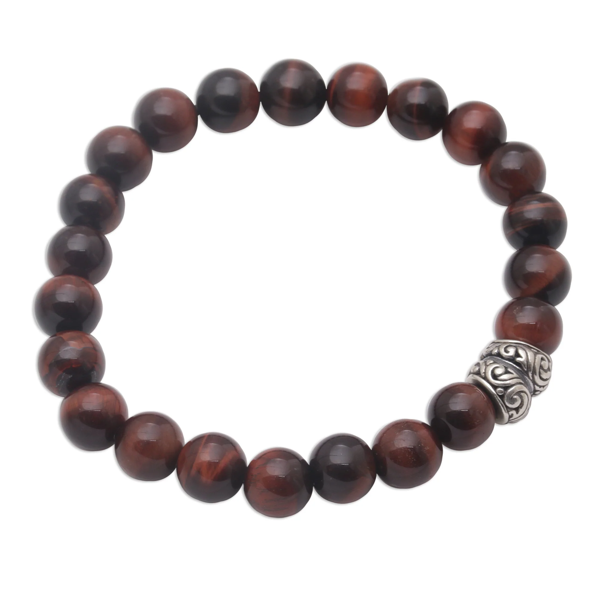 Full Circle in Maroon Tiger's Eye and Sterling Silver Beaded Stretch Bracelet - Image 5