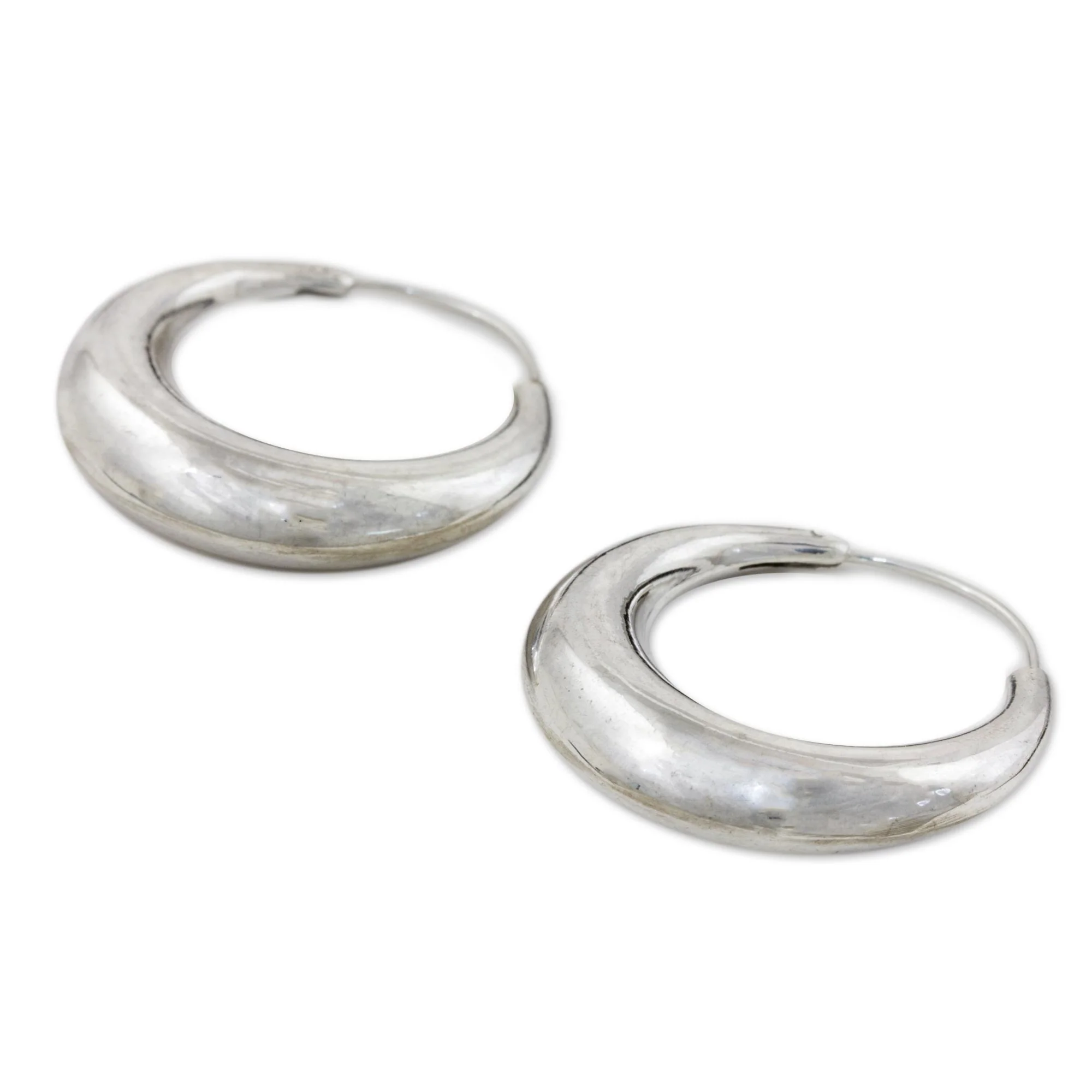 Full Moon Sterling Silver Hoop Earrings - Image 3
