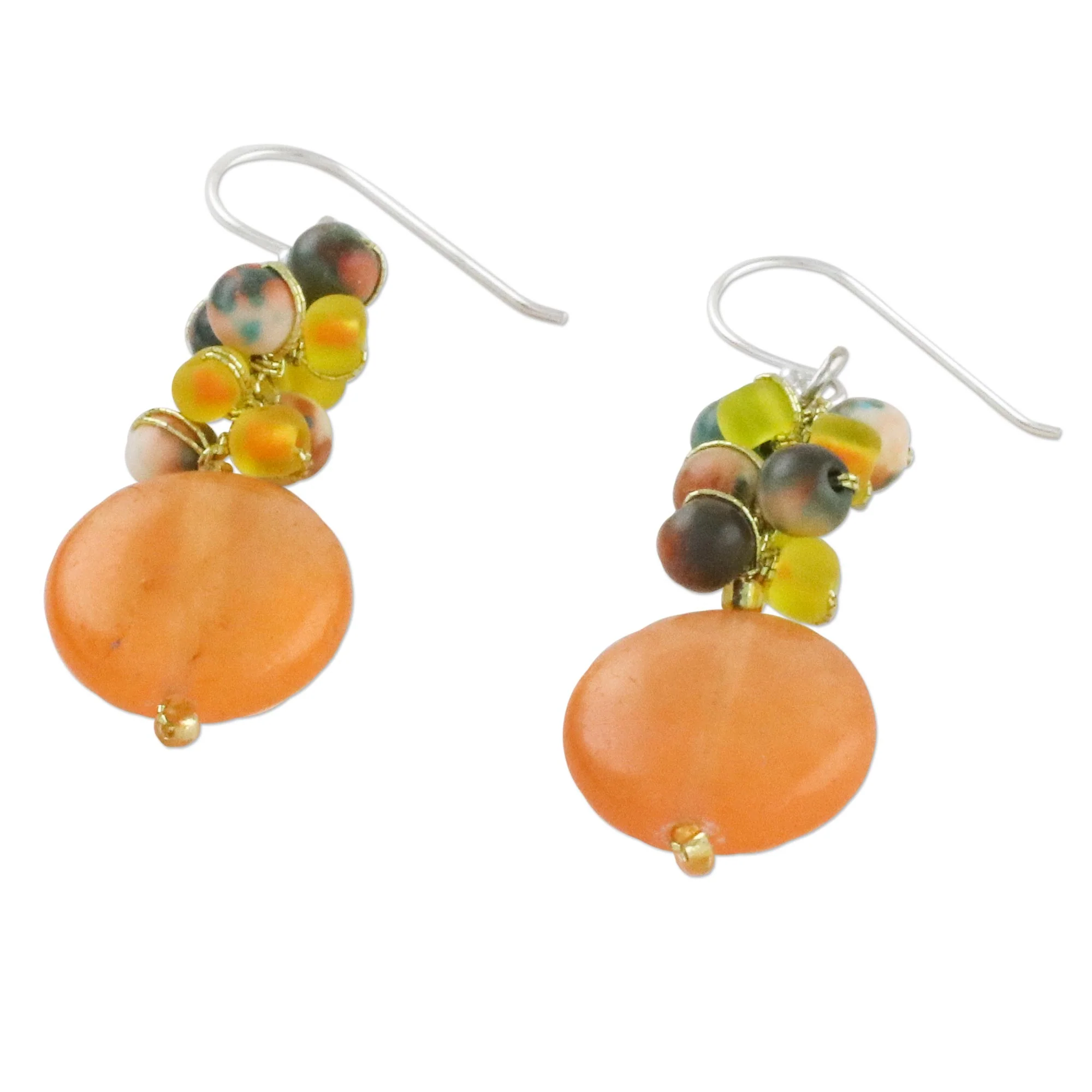 Fun Circles in Orange Orange Quartz and Glass Bead Dangle Earrings from Thailand - Image 5