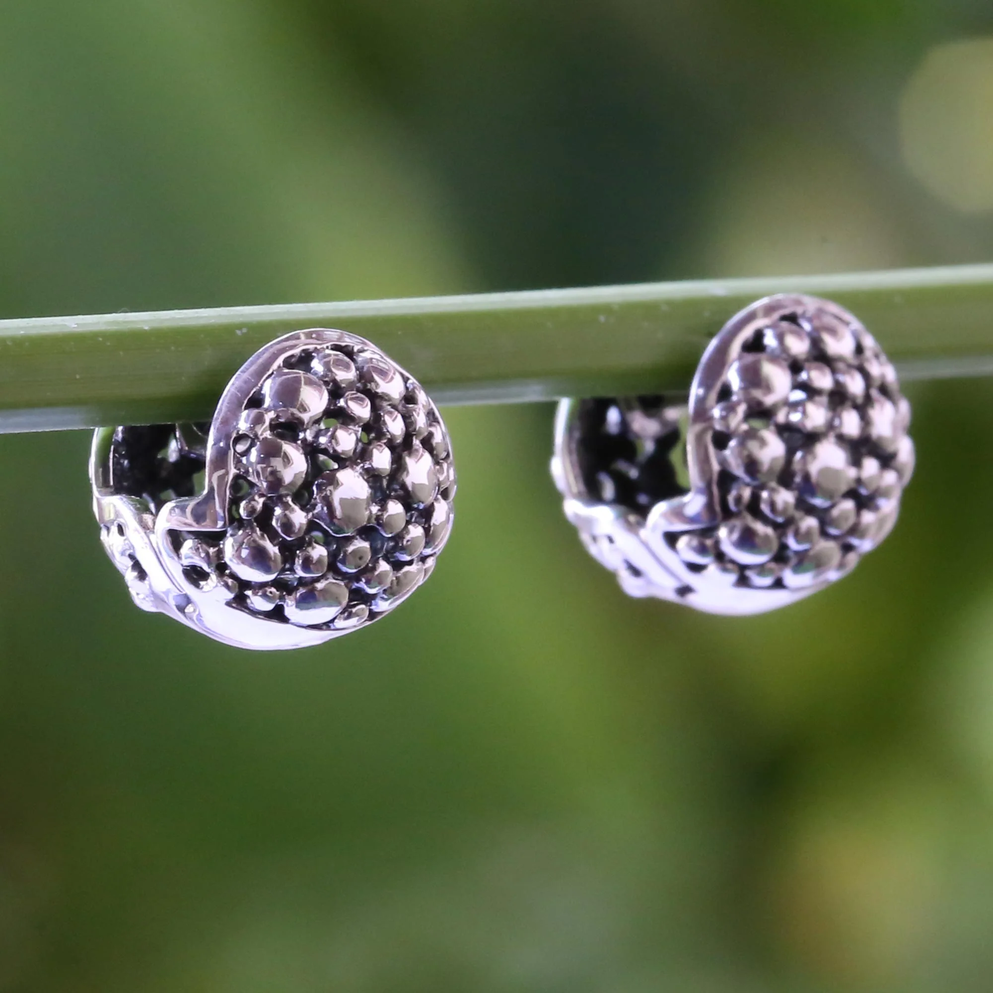 Fun Life 925 Silver Huggie Hoop Earrings Artisan Crafted in Thailand - Image 3