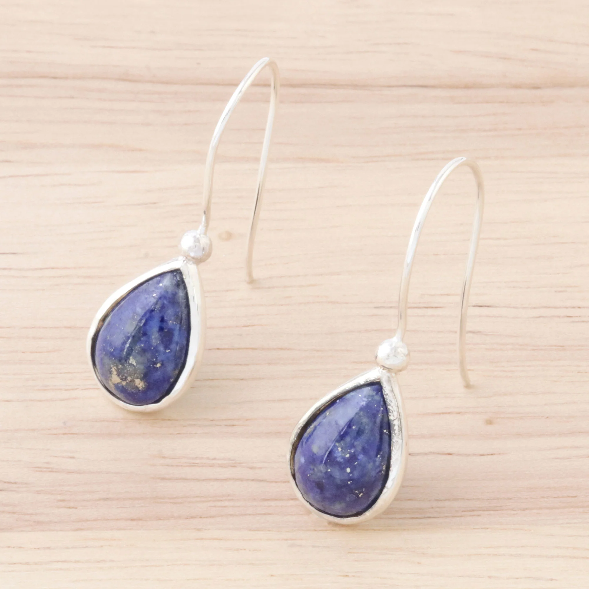 Galaxy Drops Lapis Lazuli and Sterling Silver Teardrop Drop Earrings - Image 3