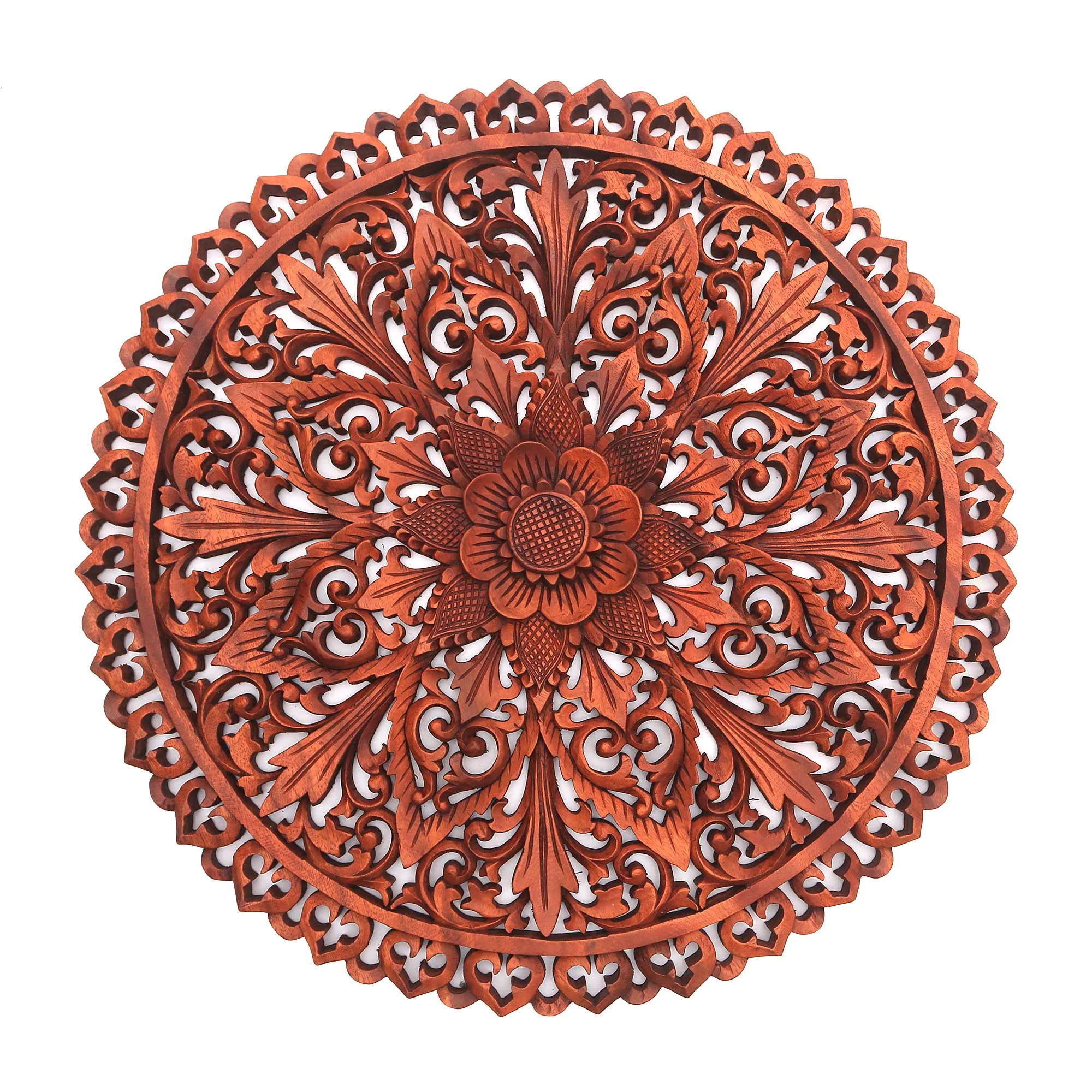 Gallant Flower Hand Carved Flower Motif Suar Wood Wall Relief Panel - Image 2