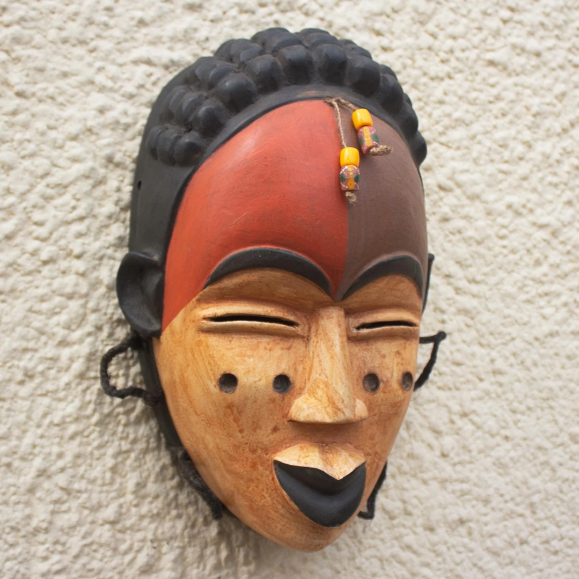 Galoa Hand Made African Sese Wood Beaded Mask - Image 3