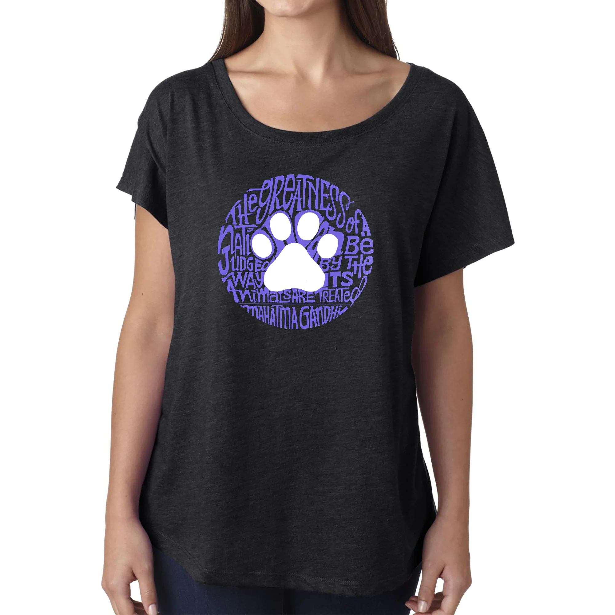 Gandhi's Quote on Animal Treatment - Women's Loose Fit Dolman Cut Word Art Shirt