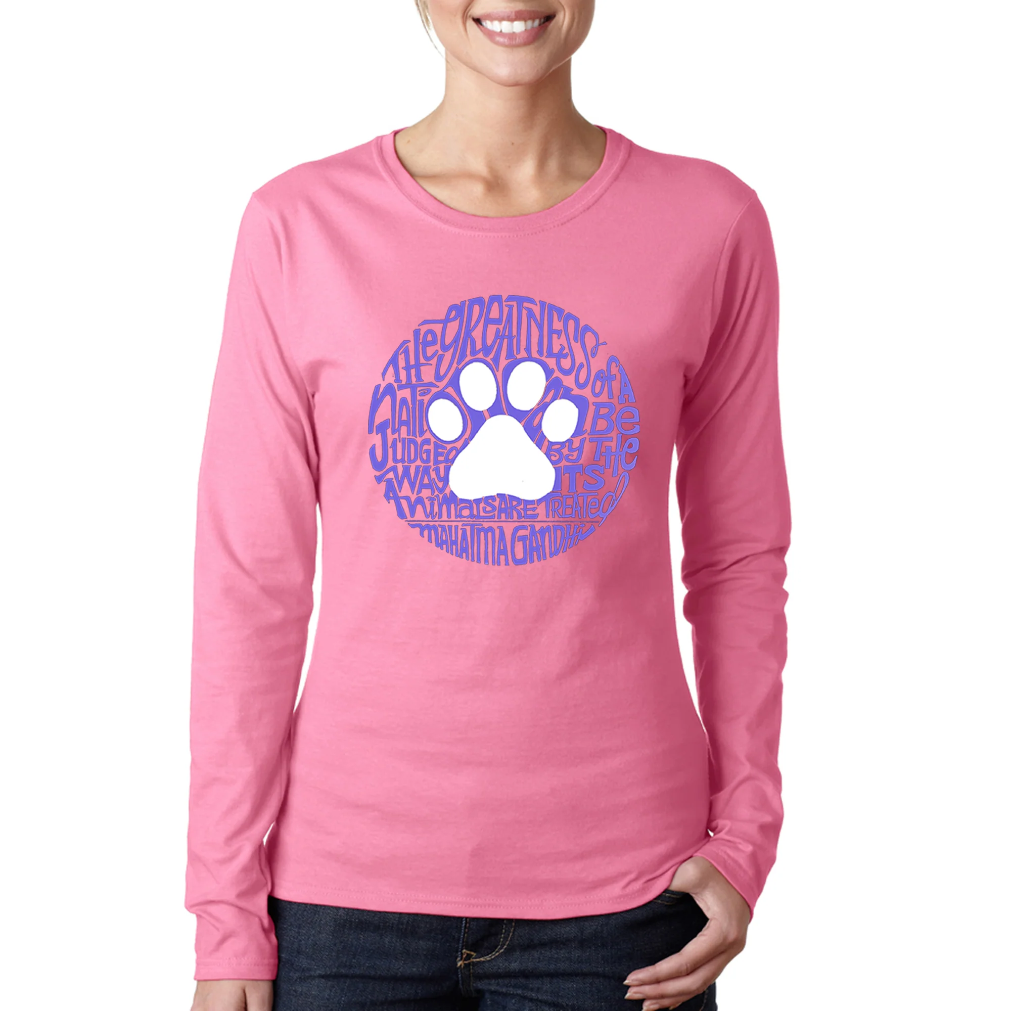 Gandhi's Quote on Animal Treatment  - Women's Word Art Long Sleeve T-Shirt - Image 2
