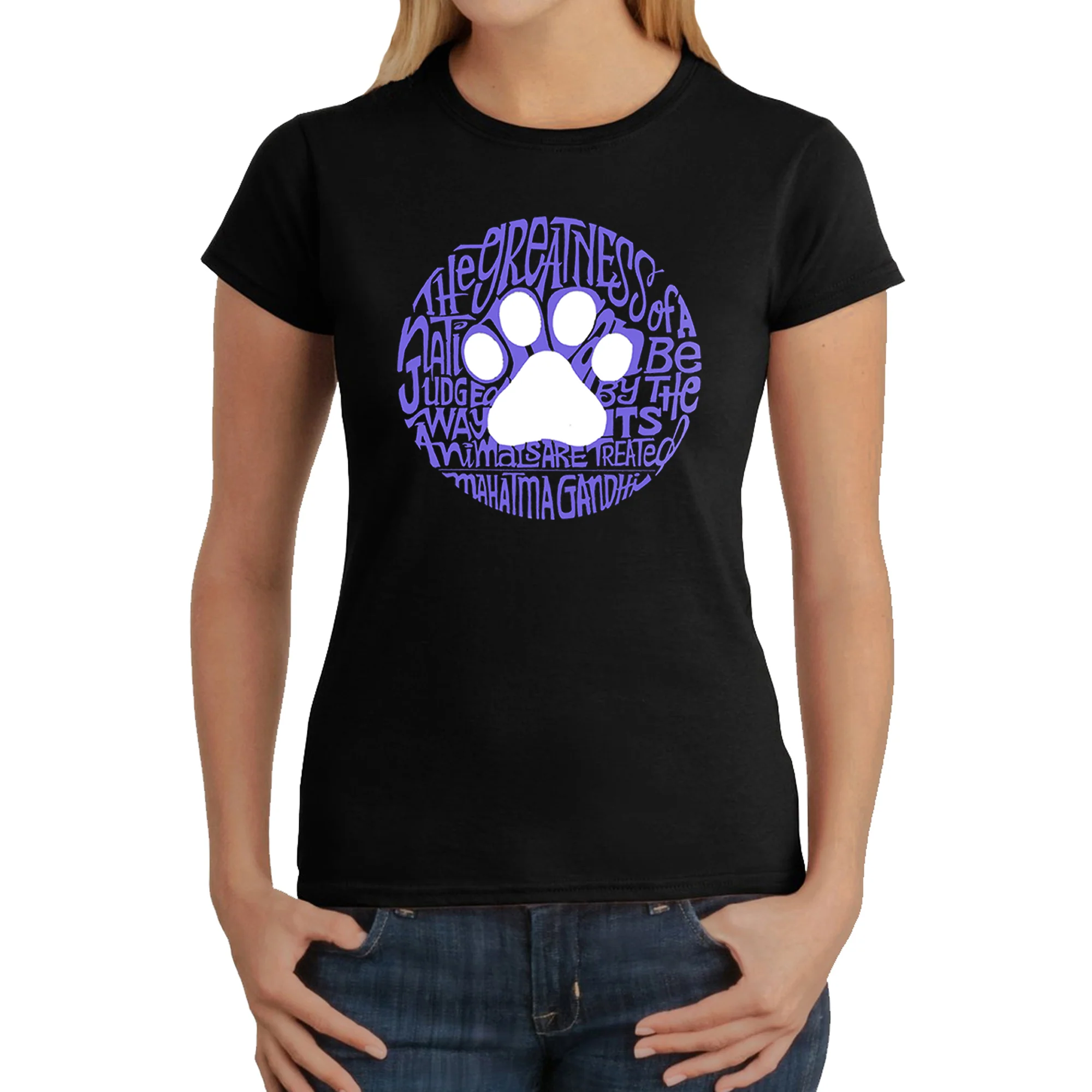 Gandhi's Quote on Animal Treatment  - Women's Word Art T-Shirt - Image 2