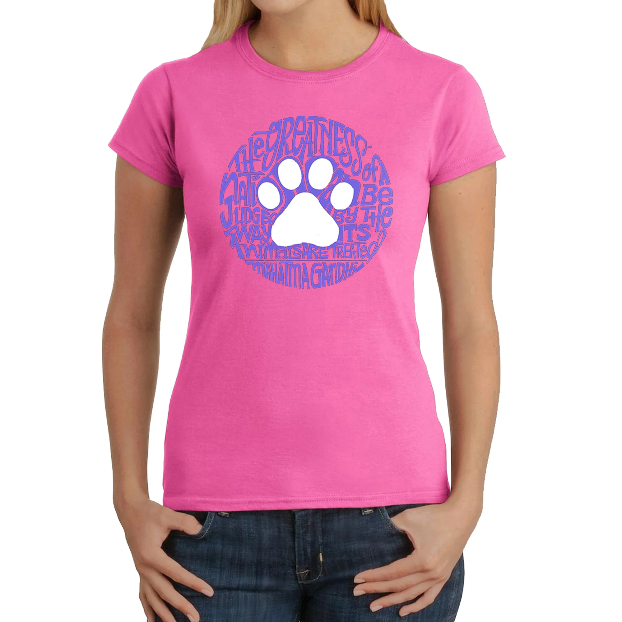 Gandhi's Quote on Animal Treatment  - Women's Word Art T-Shirt - Image 4