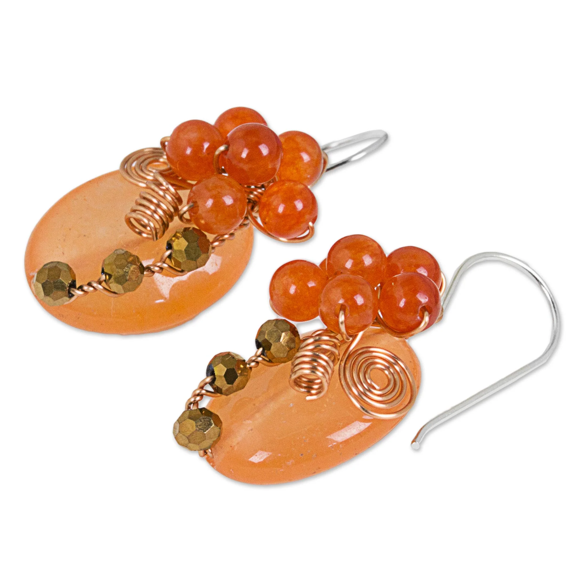 Garden Bliss in Orange Quartz Silver Beaded Earrings - Image 3
