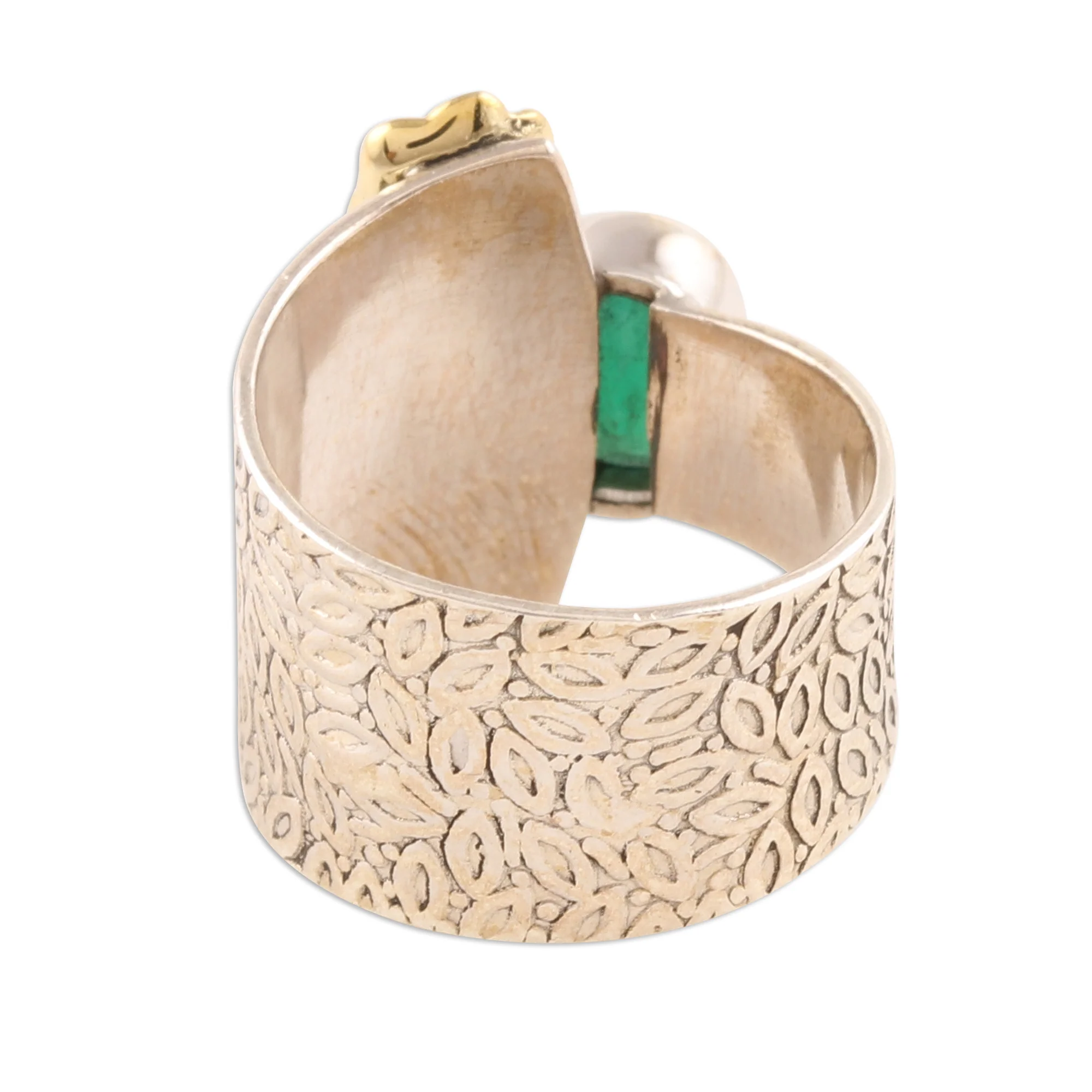 Garden Gold Floral Green Onyx Cocktail Ring Crafted in India - Image 5
