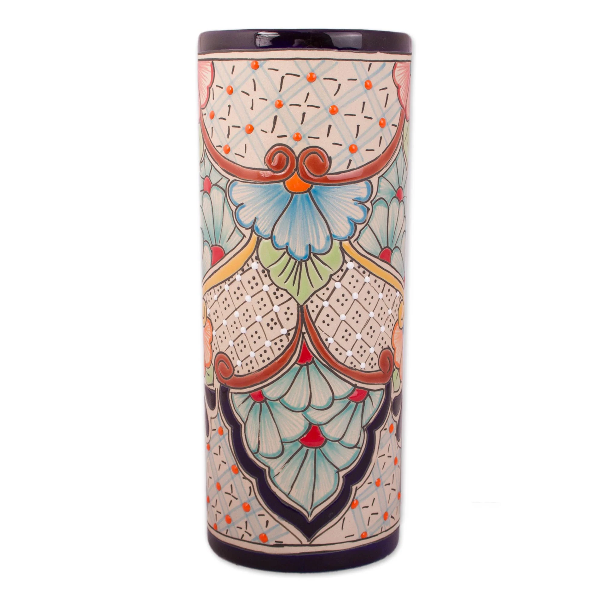 Garden Grandeur Talavera Style Floral Trellis and Dot Motif Ceramic Vase - Image 2