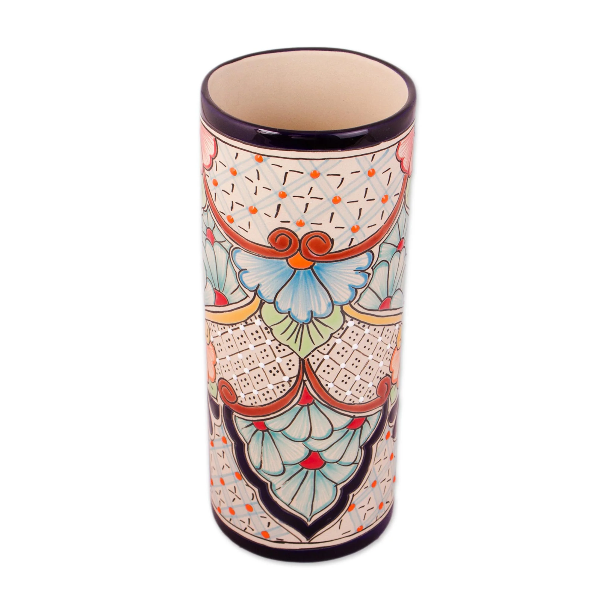 Garden Grandeur Talavera Style Floral Trellis and Dot Motif Ceramic Vase - Image 3