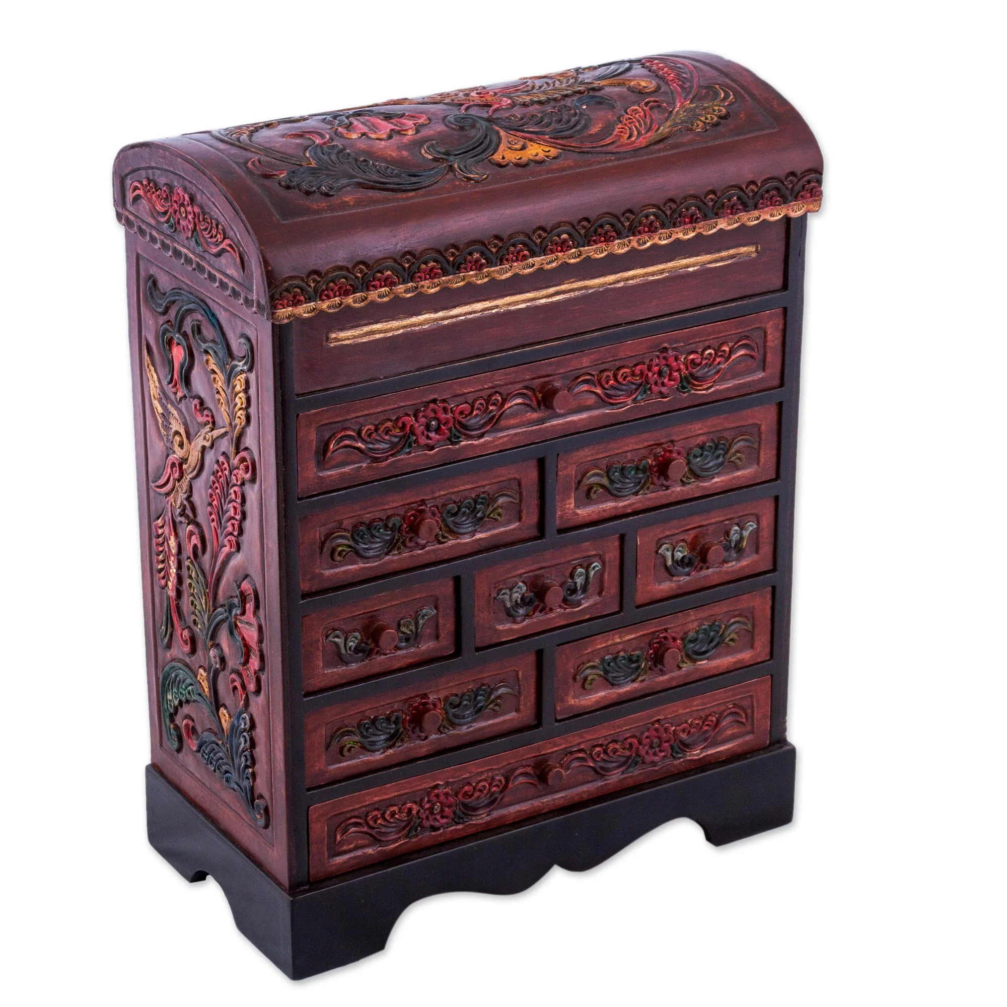 Garden Hummingbirds Peruvian Hand Carved Cedar Wood Jewelry Box with Mirror - Image 2