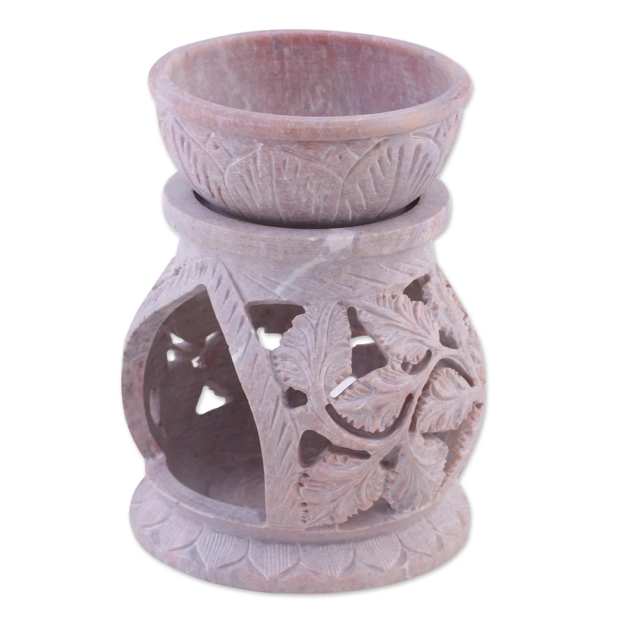 Garden of Leaves Handcrafted Leaf Motif Soapstone Oil Warmer from India - Image 4